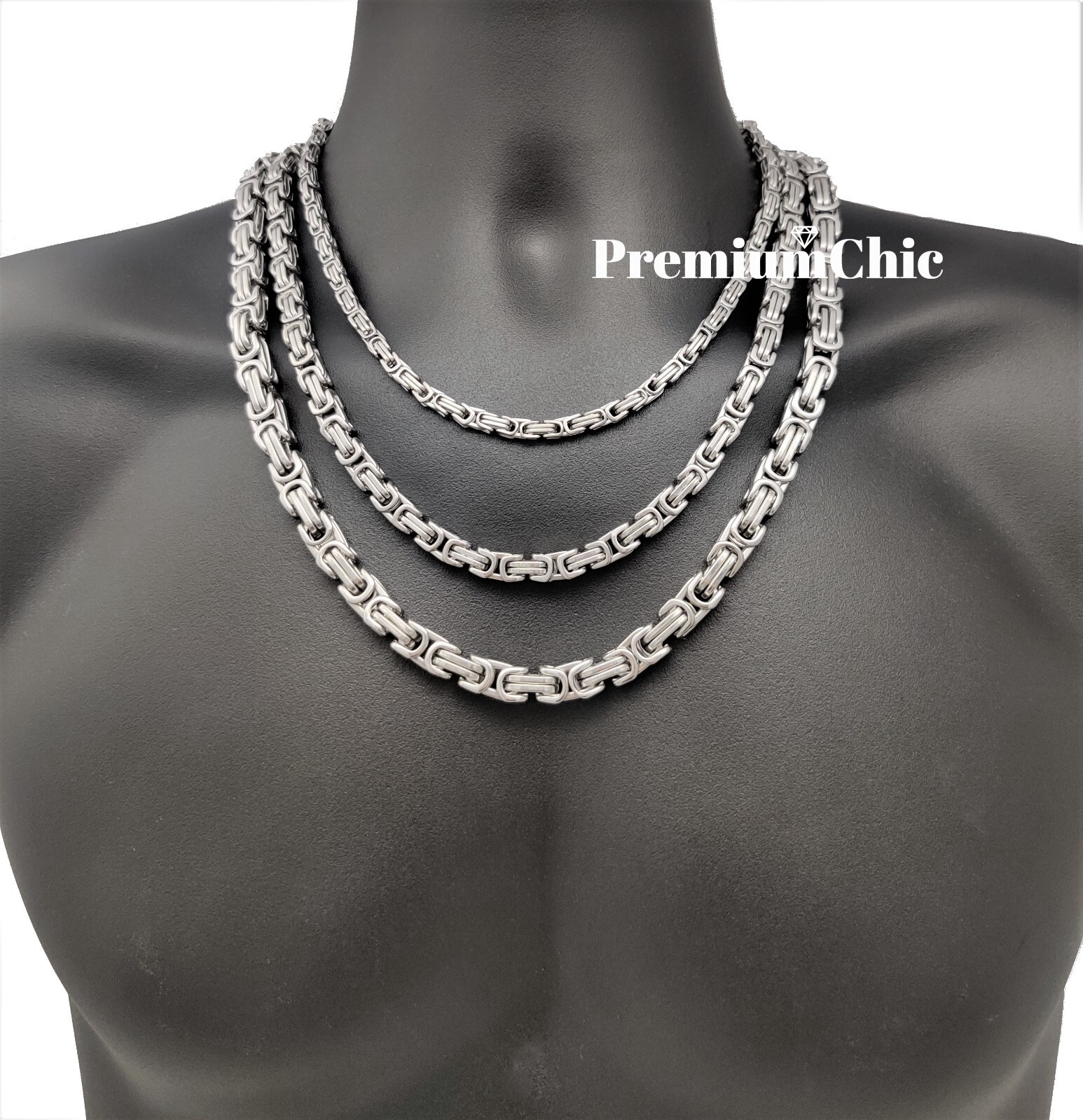 18″-30″ Stainless Steel 4/6/8mm NOT PLATED Byzantine Box Necklace Mens Jewelry