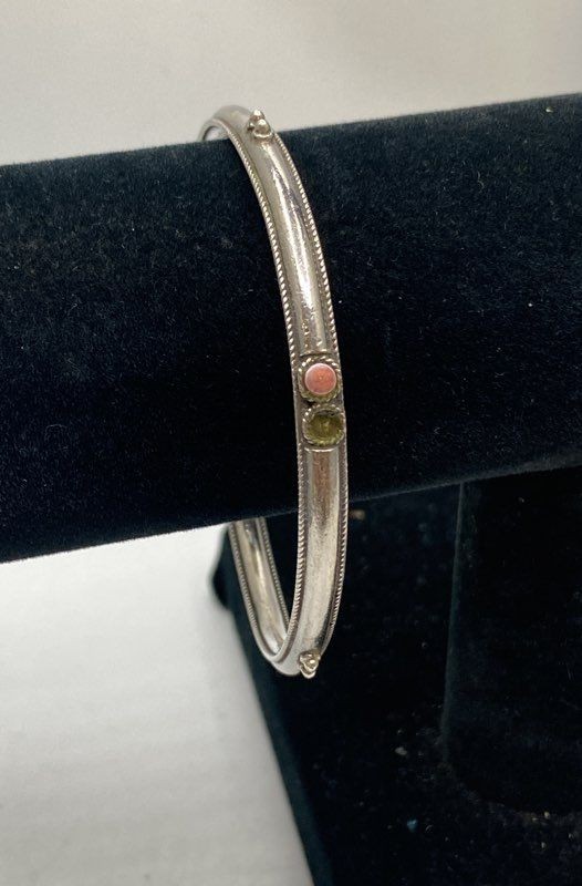 Sterling Silver 925 Multi-Stone Bangle Bracelets Lot of 2 Stackable 7 1/8″ 20g