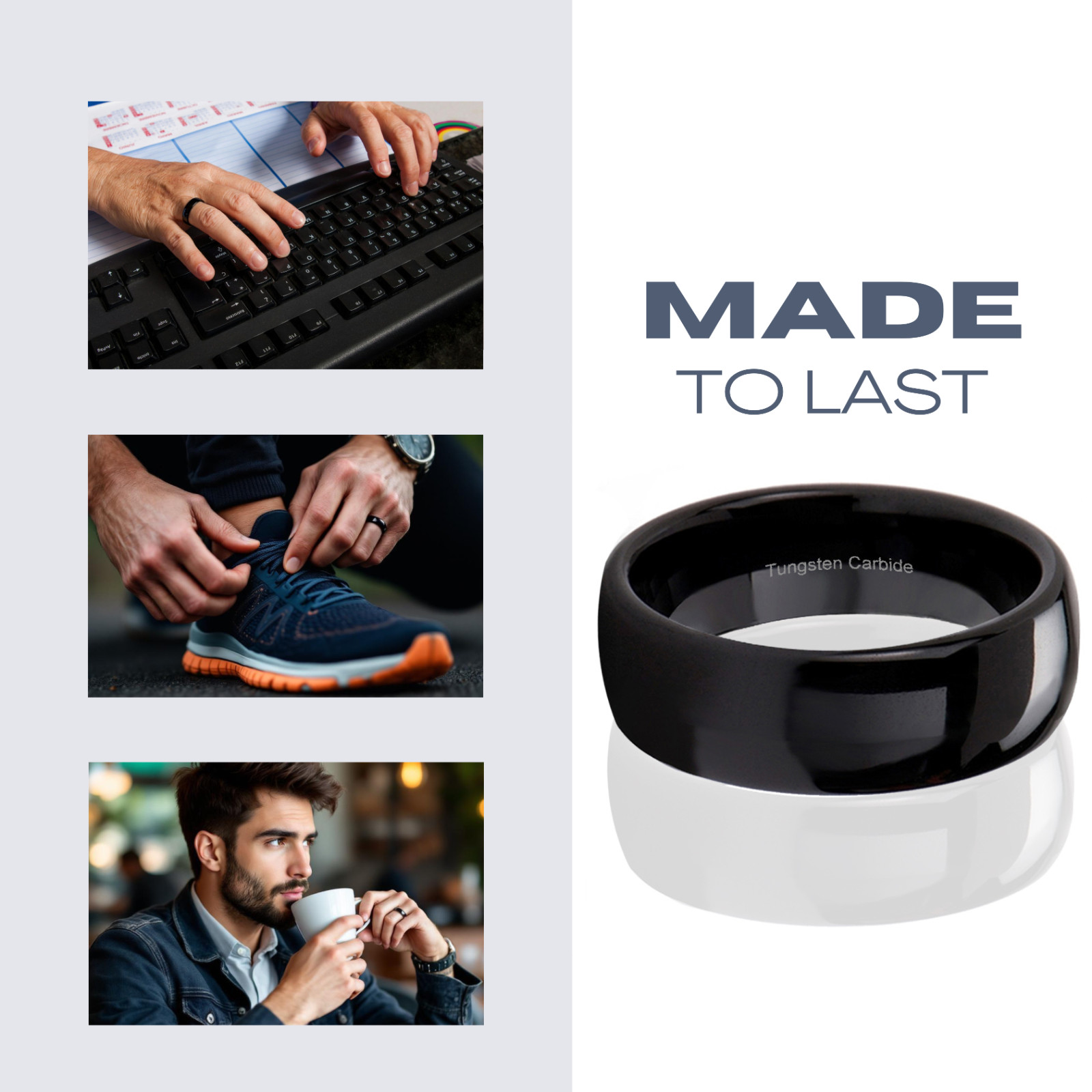 🔥 8mm Tungsten Carbide Dome Wedding Band Mens Black Silver or 18k Gold Plated