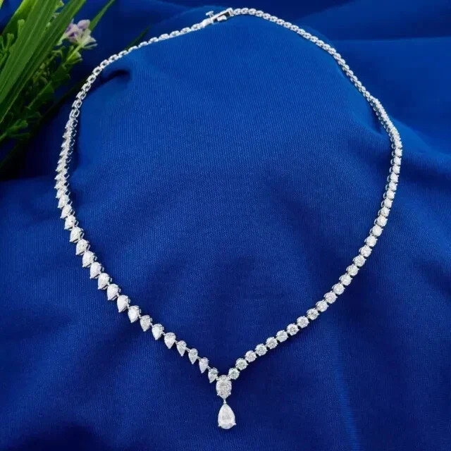 20Ct Pear Cut Lab Created diamond Women,s Tennis Necklace 14K Wh Gold Plated 18″