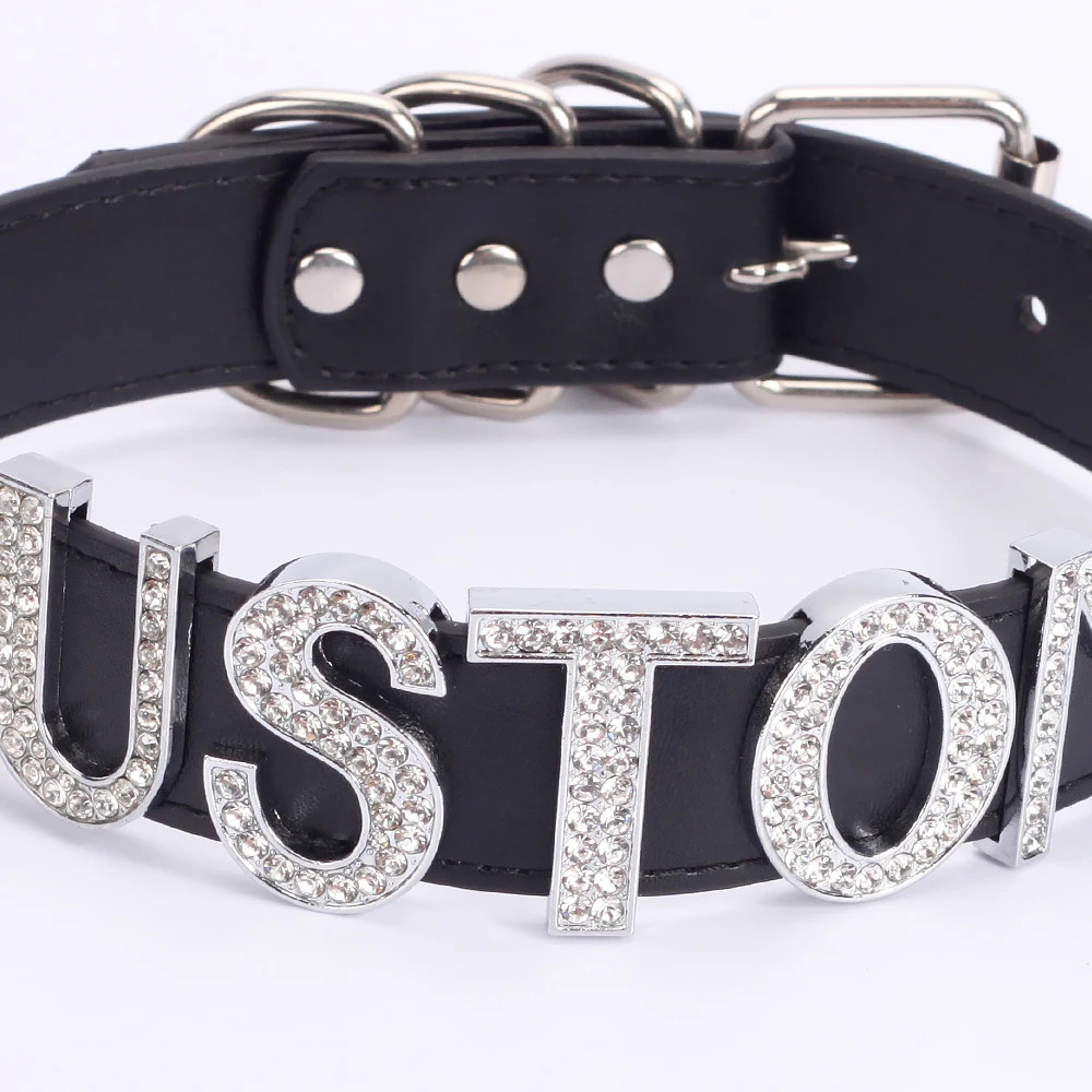 Custom Letters Necklaces 30mm Width Women Collar Choker Necklaces PU Leather N7