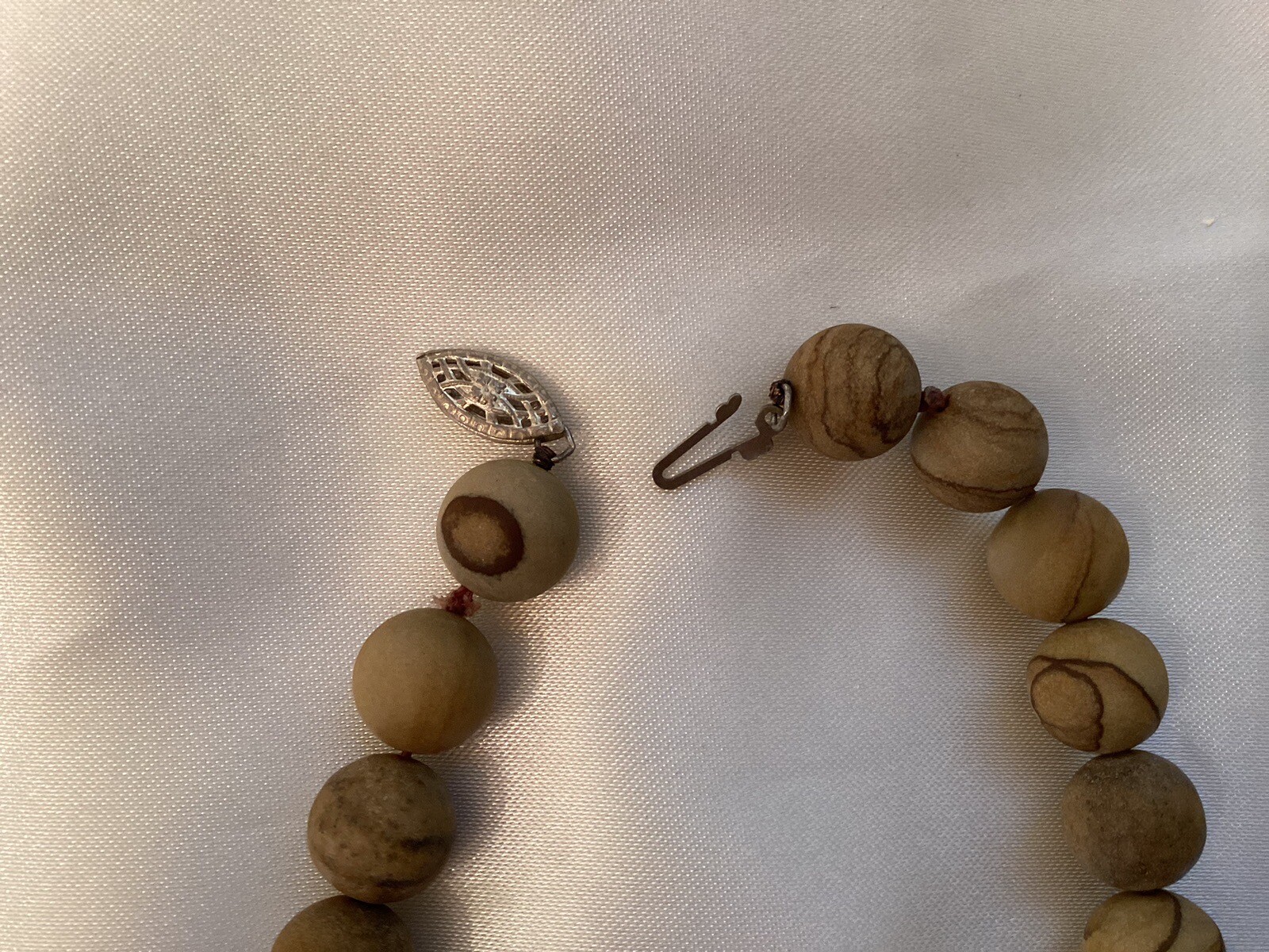 Wood Grain Jasper Beaded Necklace Sterling Silver Closure