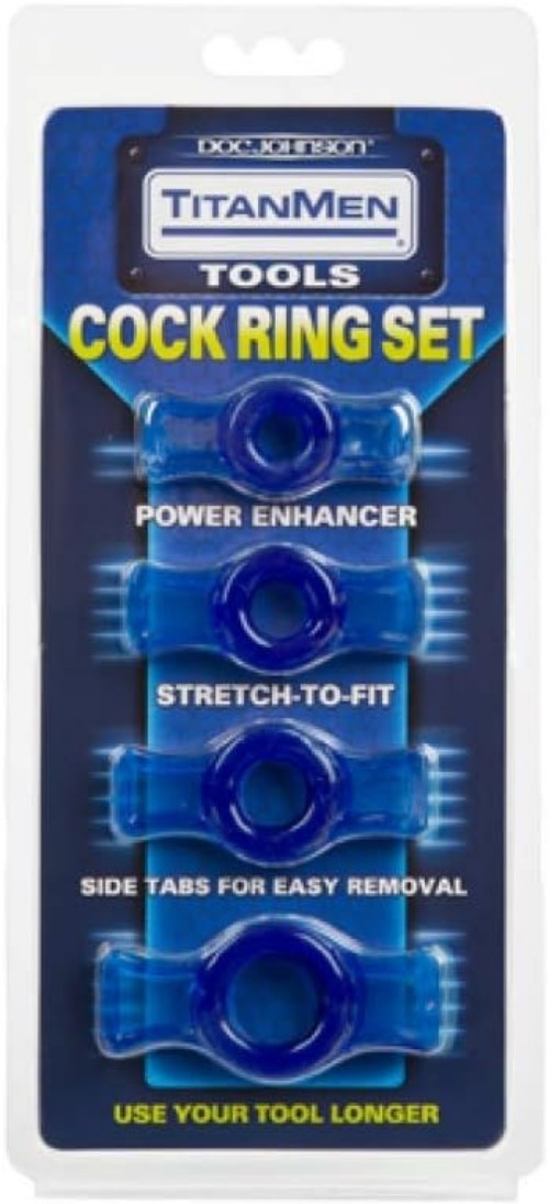 Titanmen 4 C-Ring Set: Enhance Pleasure with Adjustable Sizes & Blue Elegance