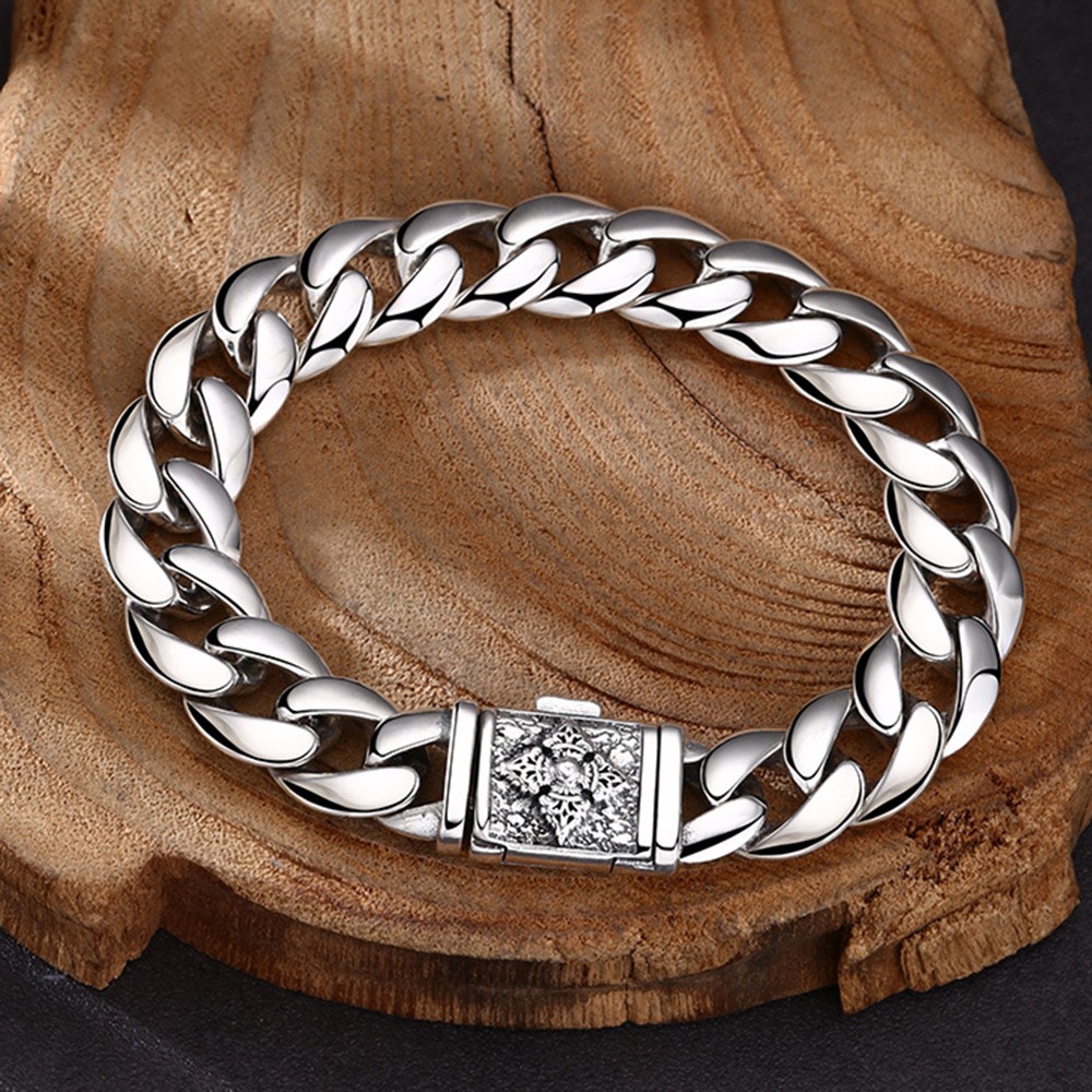Pure S925 Sterling Silver Chain Vajra 11mm Curb Link Bracelet 7.9in 44-45g