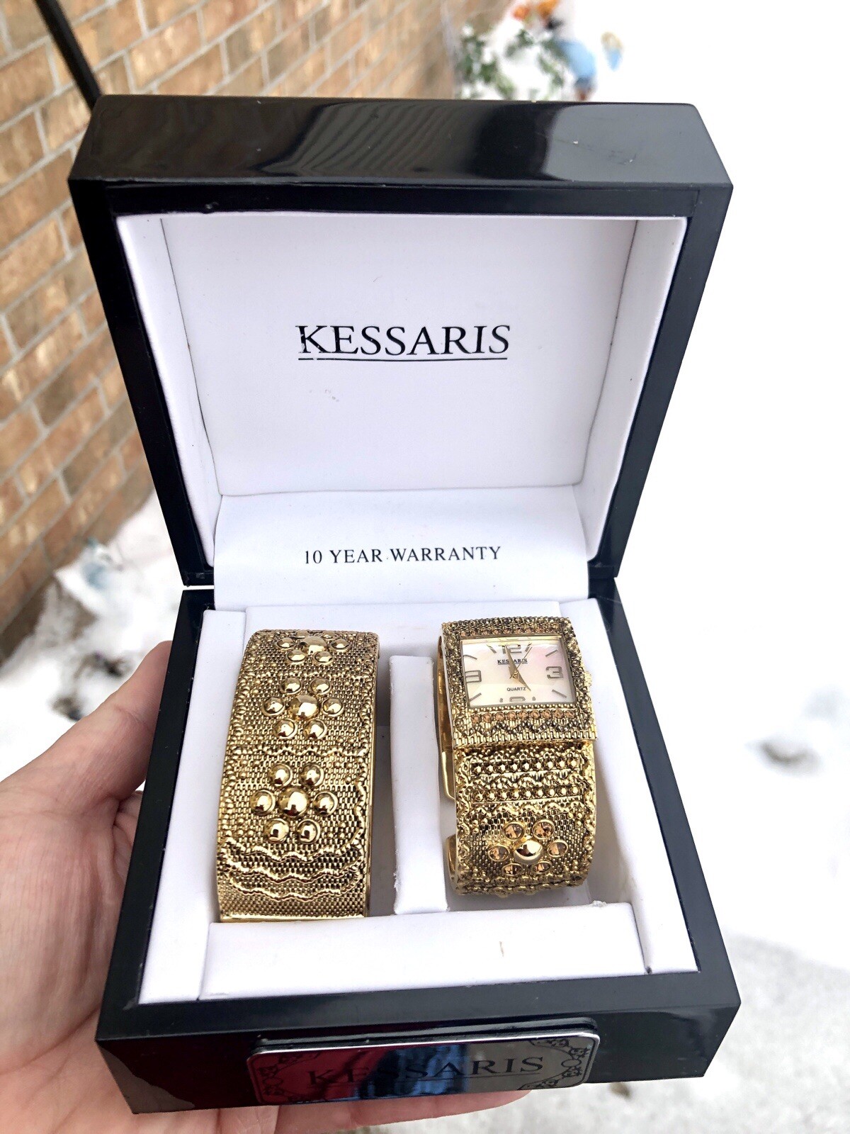 Kessaris Sparkling Crystal Rhinestones Gold Ladies Watch & Bracelet New In Box