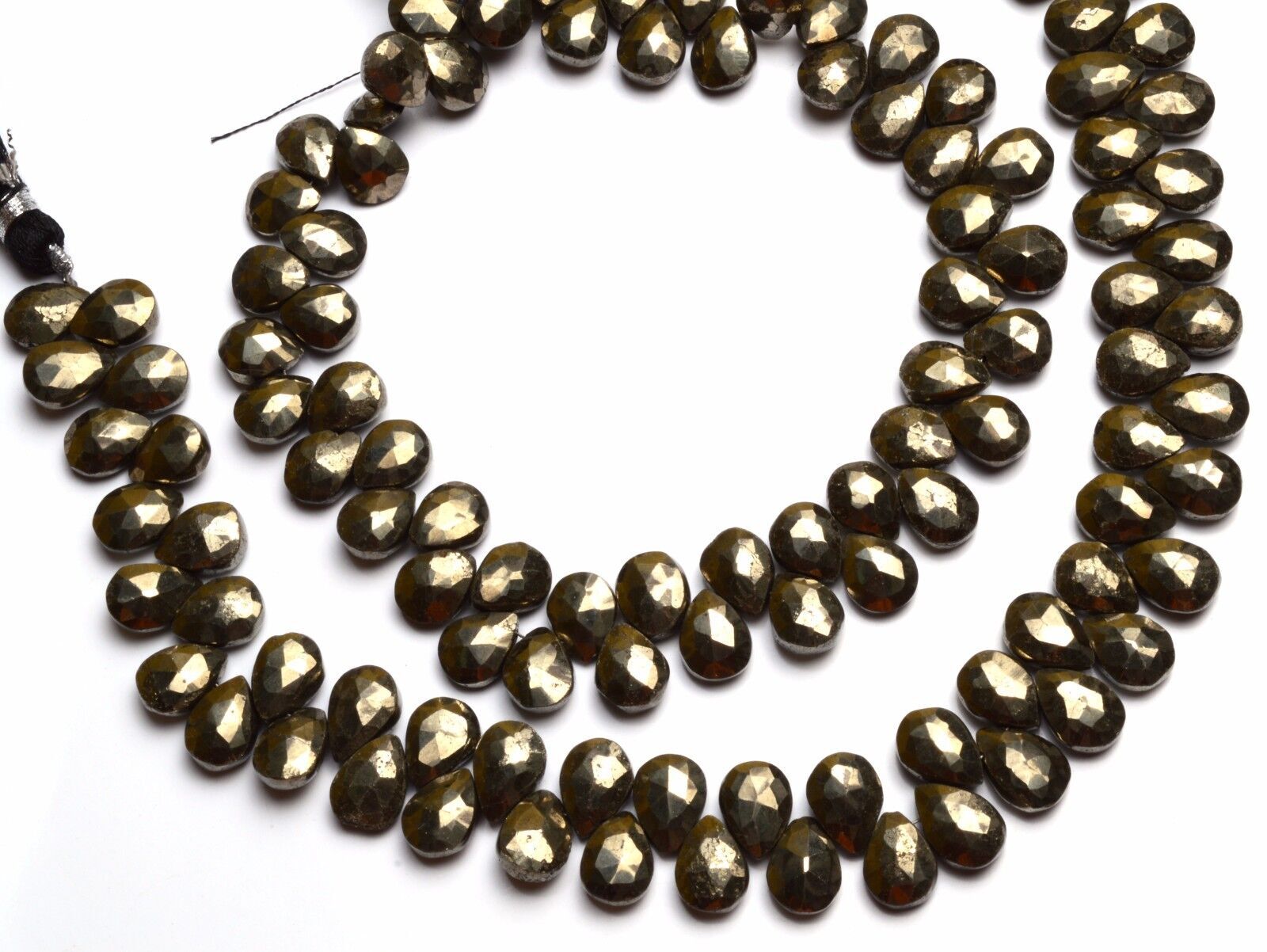 Natural Gem Golden Pyrite Pear Shape 8x10MM Approx. Briolette Beads 10″ Strand