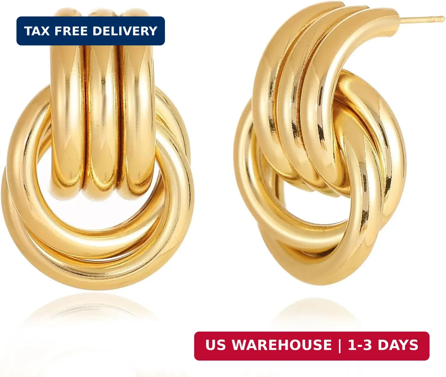 14K Gold Silver Knot Earrings for Women Heart Link Drop Dangle Earring Chunky St