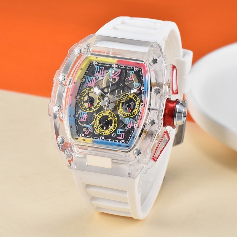 Fashion Trend Quartz Watch Men’s Transparent Colorful Barrel-Shaped Men’s Watch