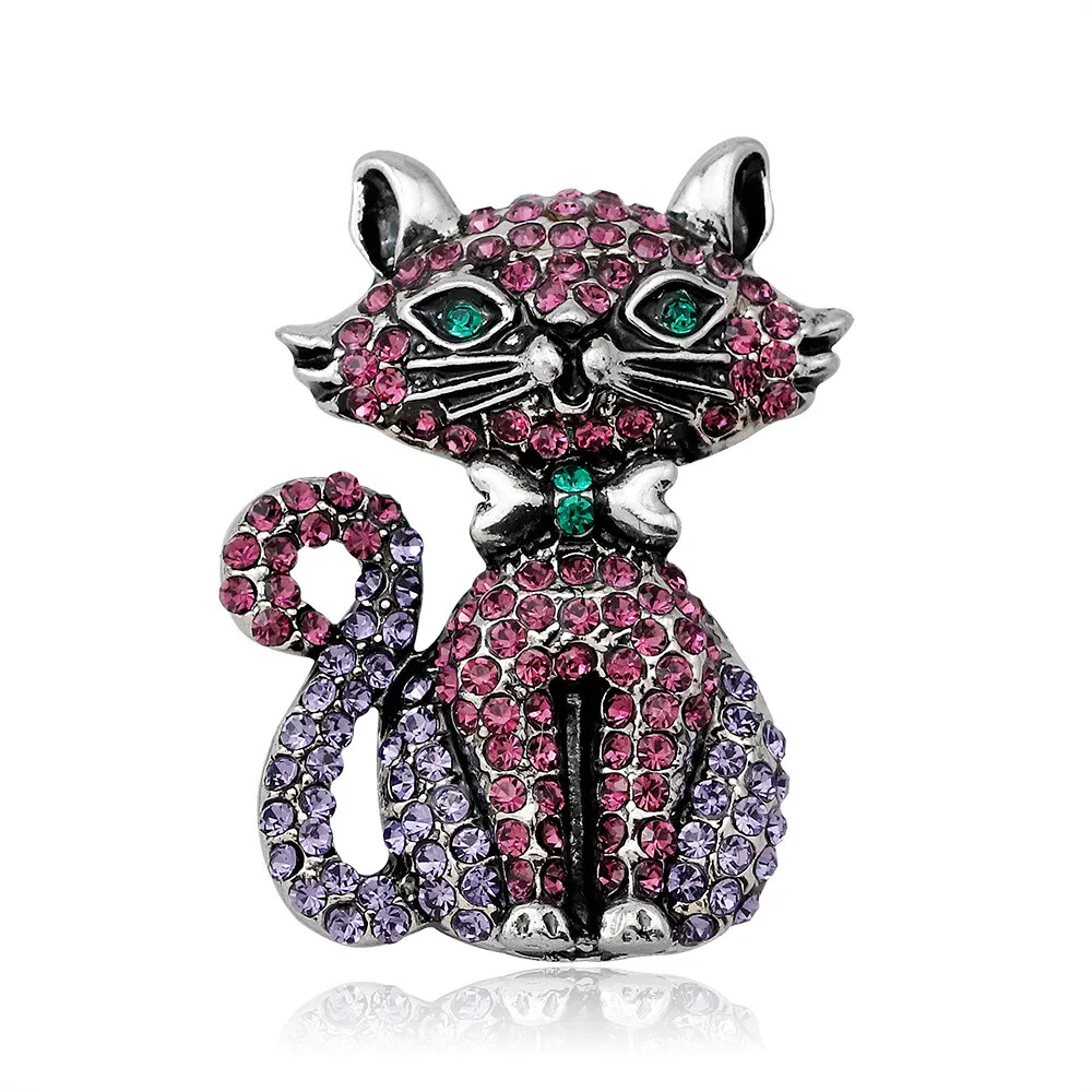 Fashion Animal Cat Brooch Cute Pink Kitten Pin Jewelry for Women
