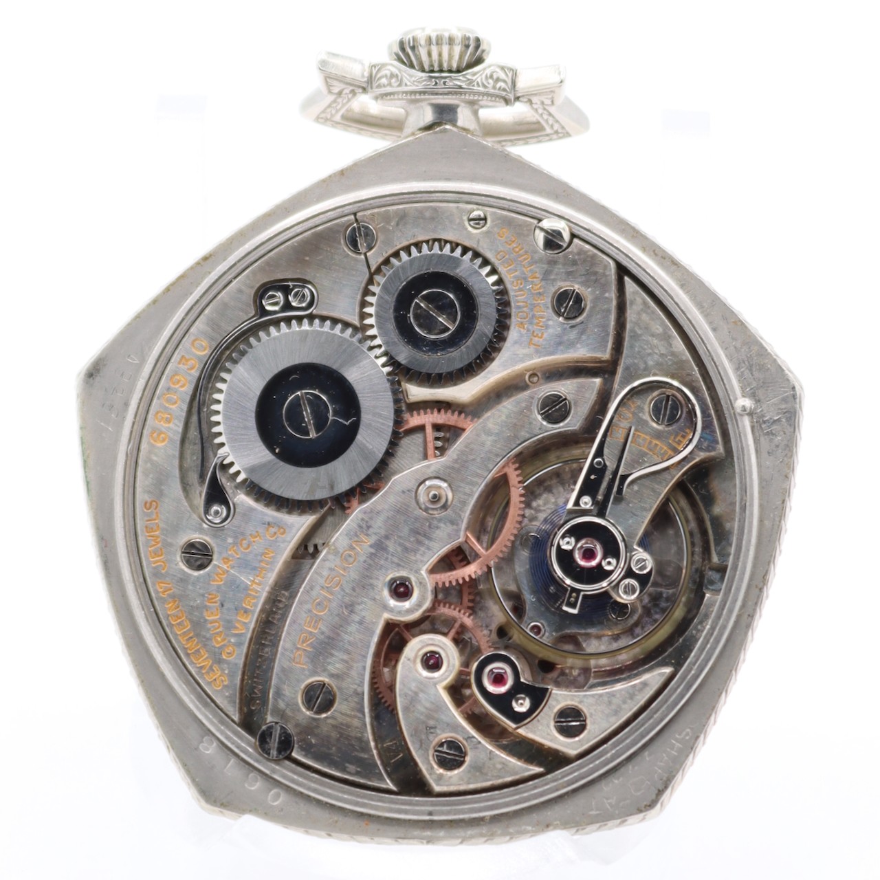 Vintage 10s 1927 Gruen Verithin Precision Pentagon Mechanical Pocket Watch 14KGF