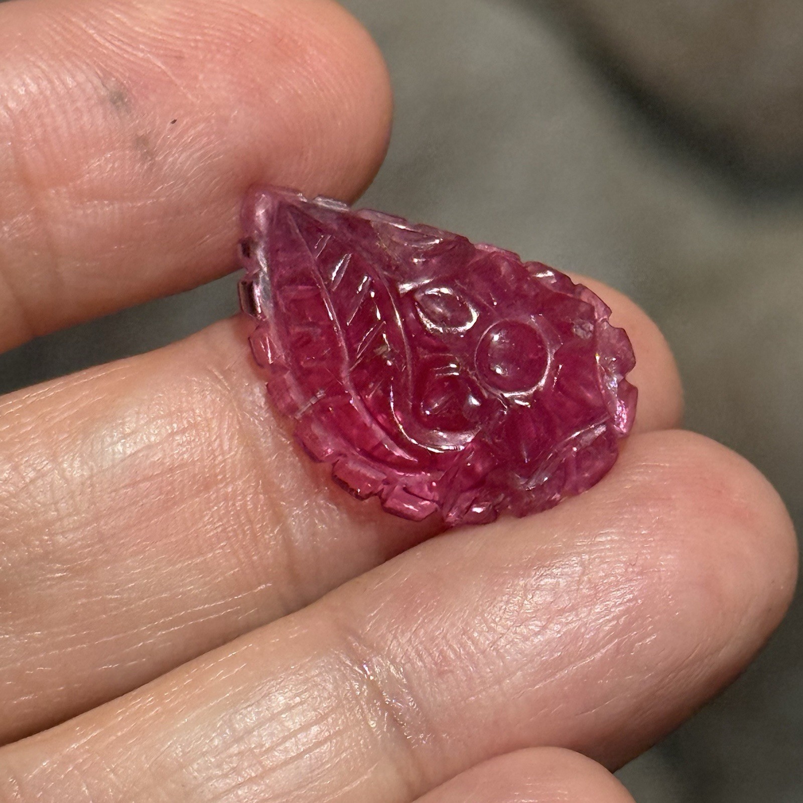 11.45ct 23.8c15.2×4.5mm Carved Rubelite Pink Tourmaline Flat Back Cabochon Gem