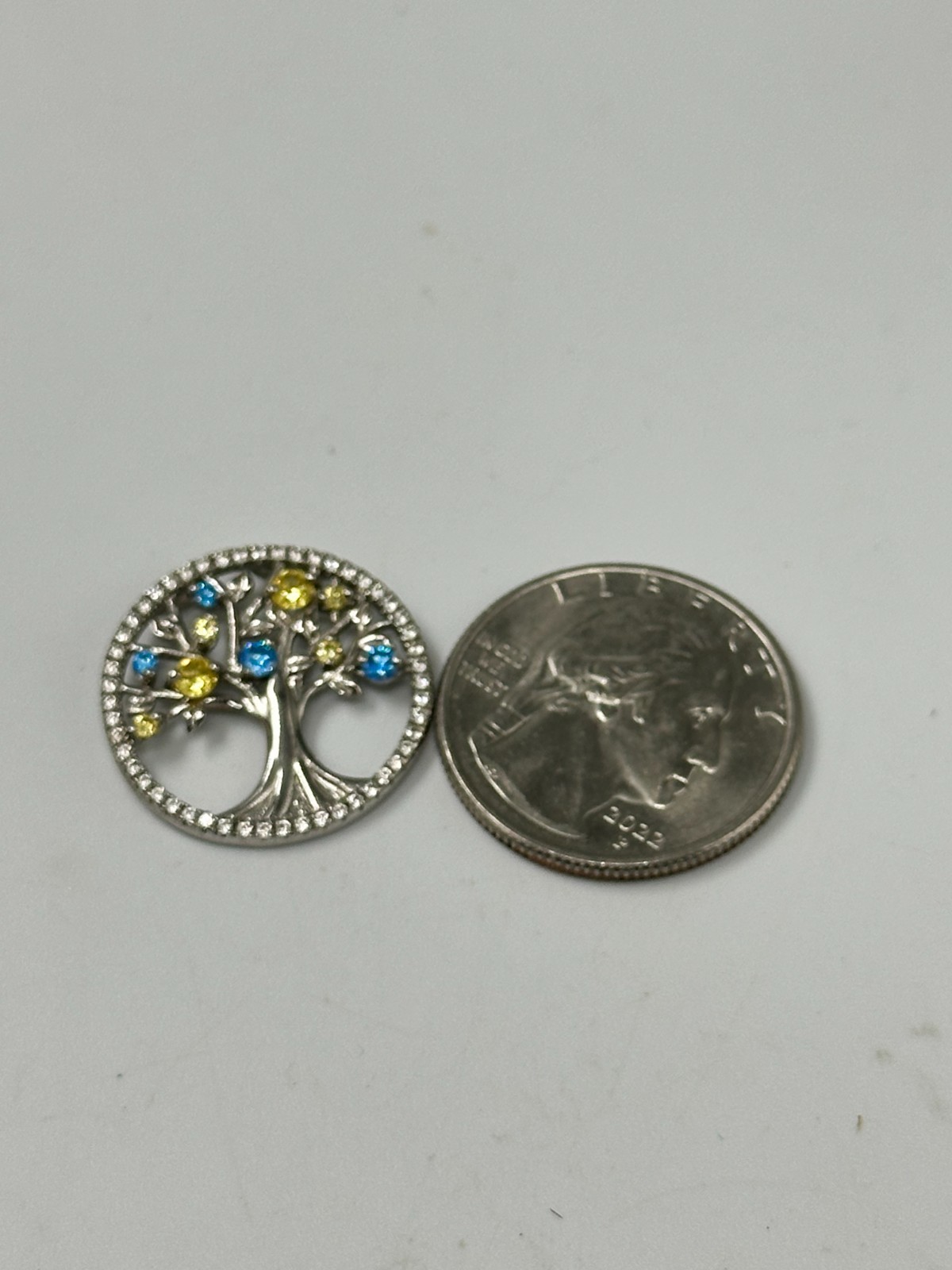 Tree of Life Sterling Silver Pendant 925 Green Blue Stone Round Family