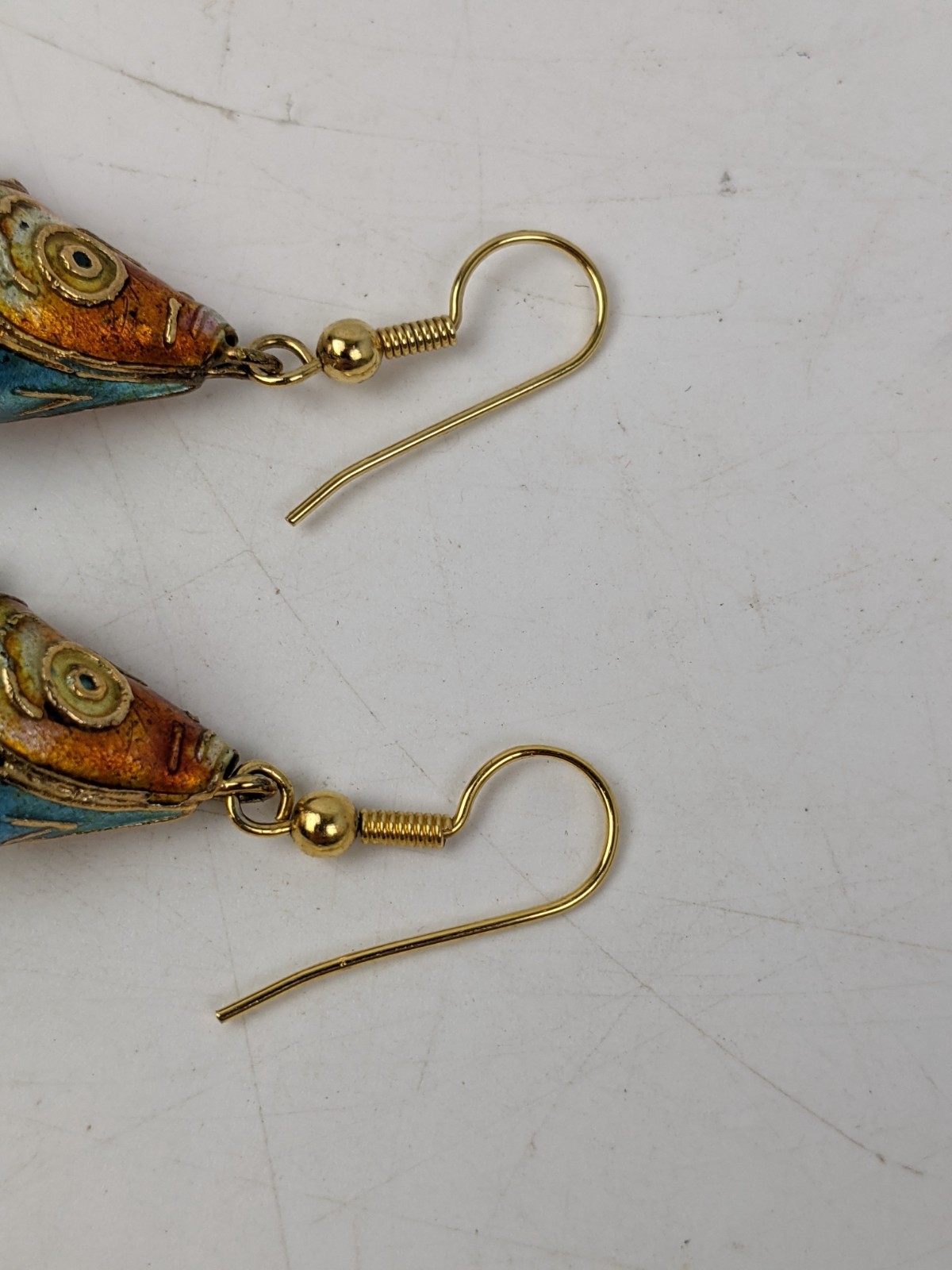 Vintage Mid 20th Century Articulated Enamel Cloissone Hinged Fish Earrings