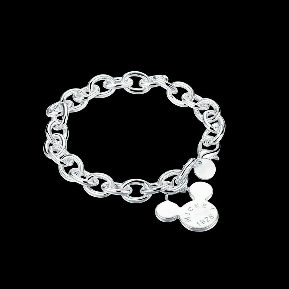 Elegant New Women Fashion Jewelry 925 Sterling Silver Mickey Mouse 7.5″ Bracelet