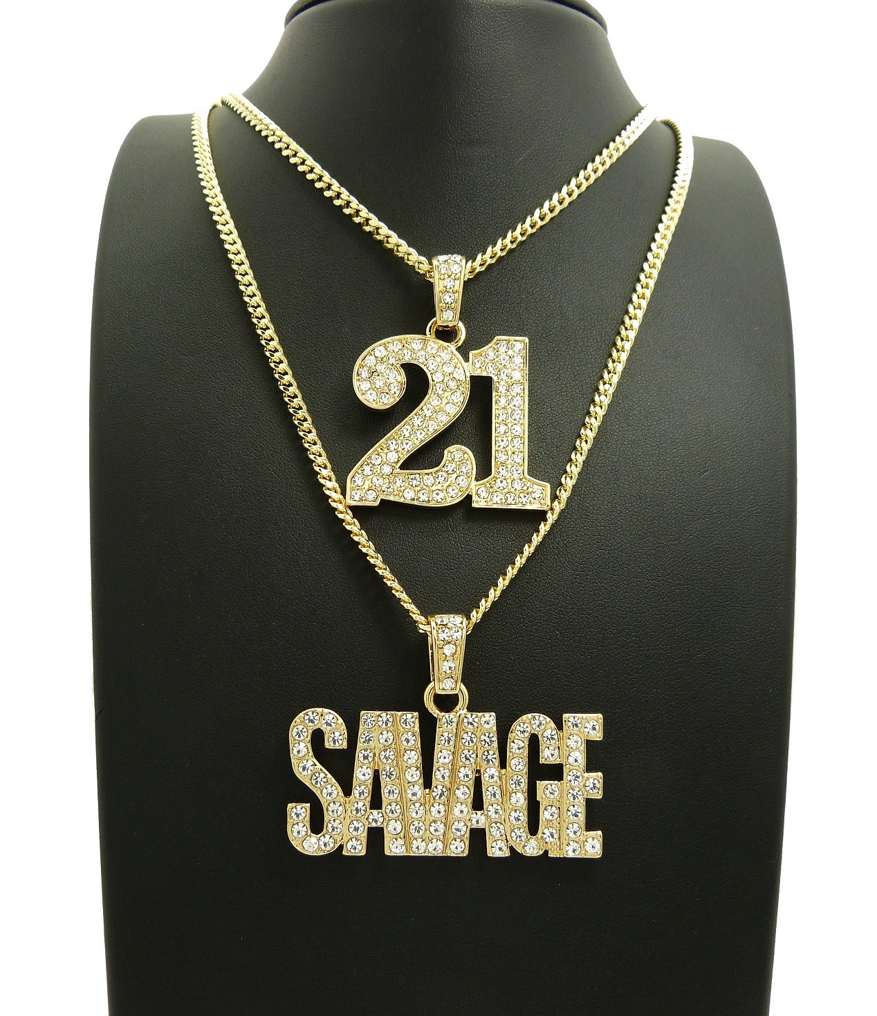 Hip Hop Number 21, Savage Pendant 24″,30″ Box, Cuban Chain Necklace Set