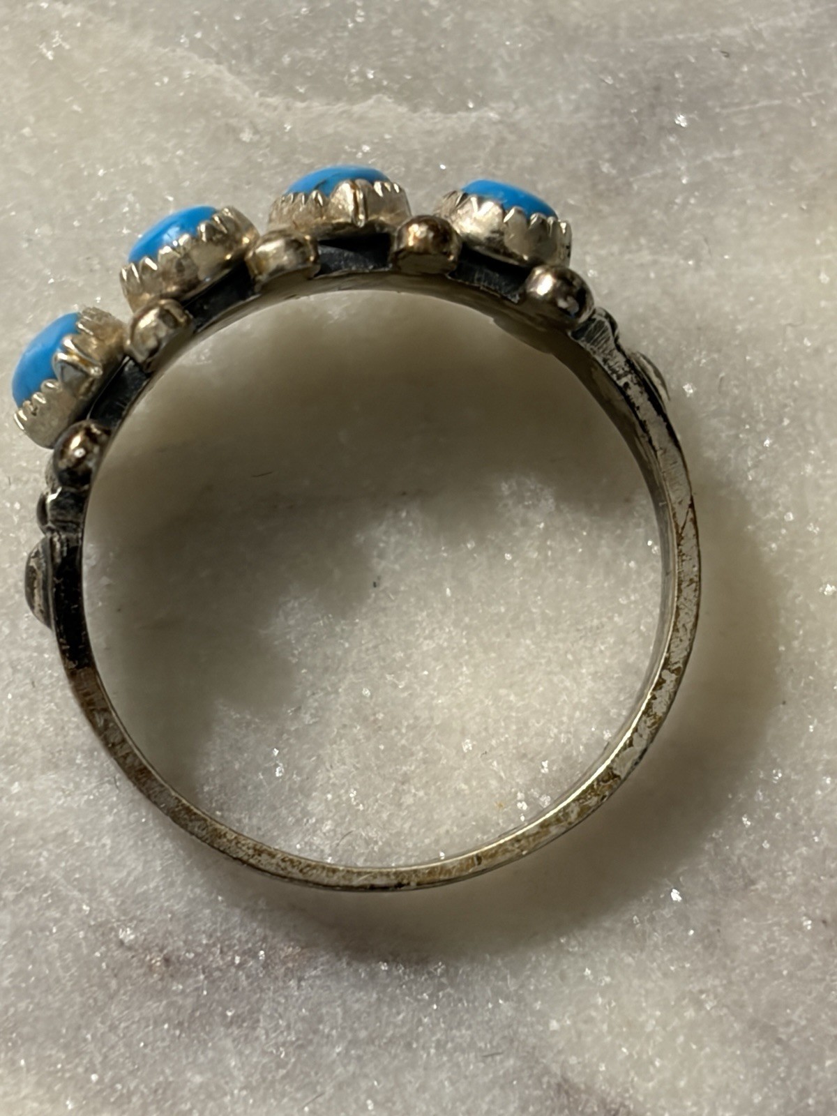 Vtg Wheeler Co. 4 Stone Turquoise Row Ring Sterling Silver 10.5 Boxed