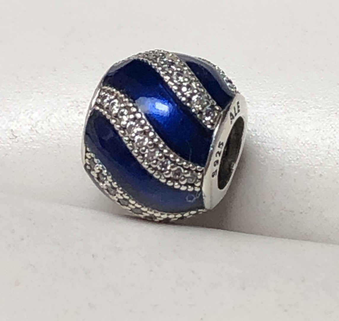 RETIRED Authentic PANDORA Adornment Blue Enamel Clear CZ Charm #791991EN118