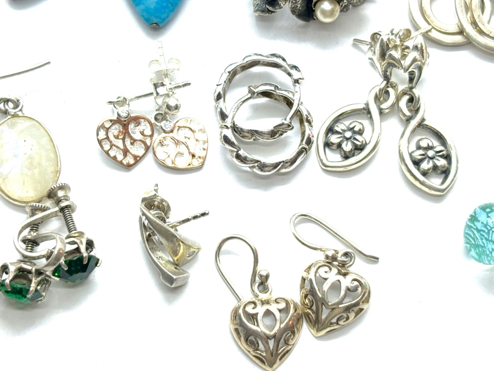 Job Lot of 20 Pairs Sterling Silver Earrings – 60.8 grams