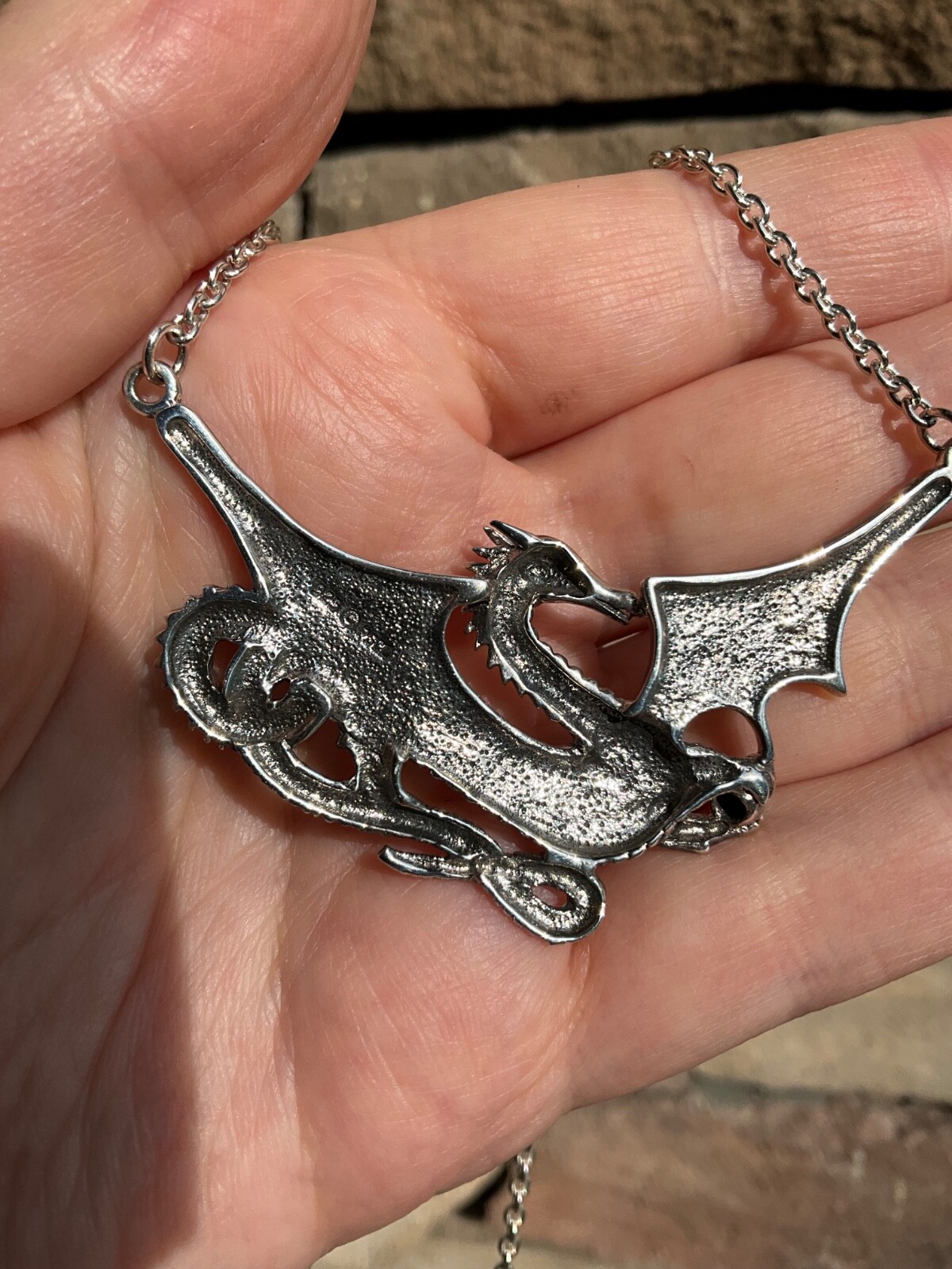 Huge Sterling Silver Dragon Necklace Peter Stone