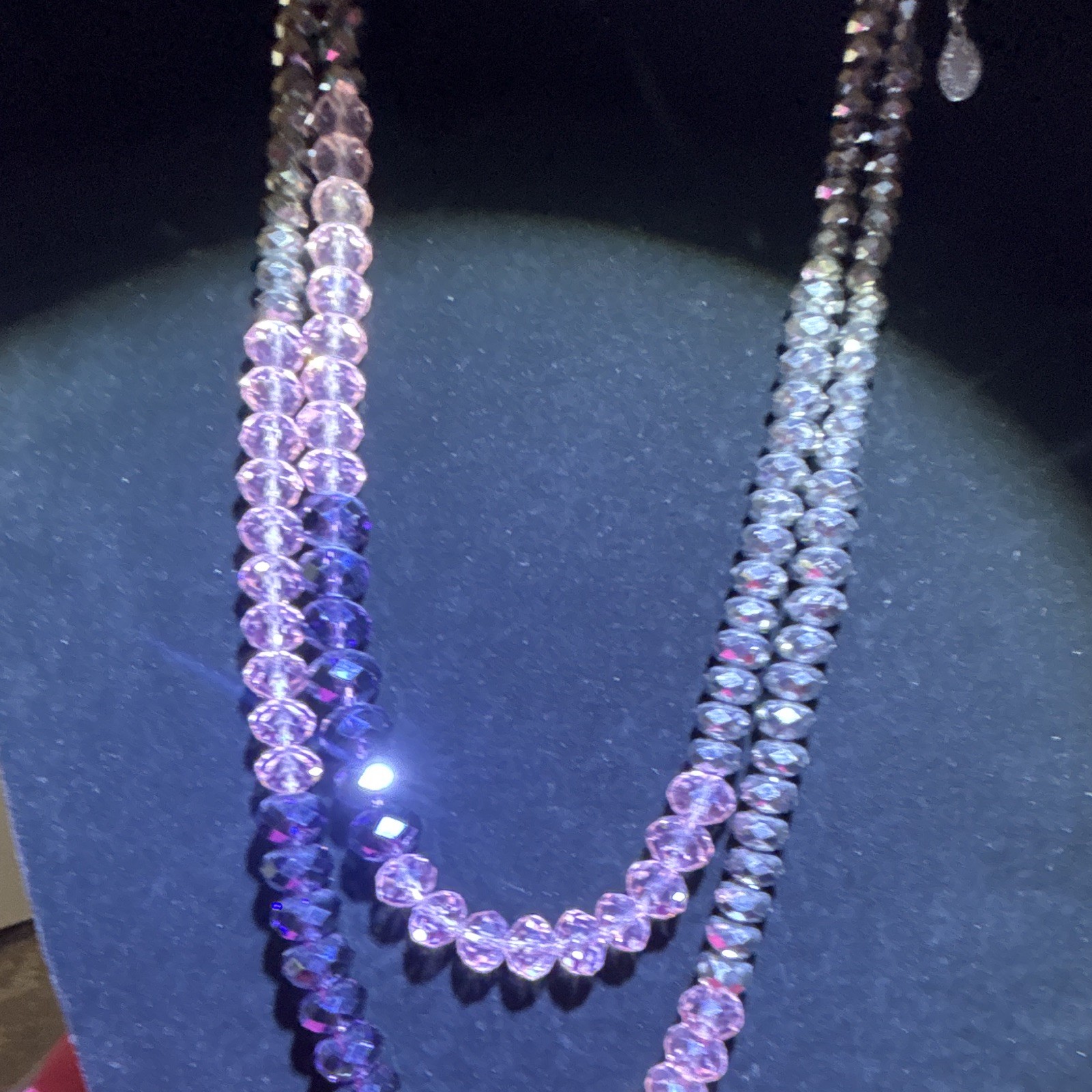 Layered Multi-Strand Purple Black Crystal Beaded Cable Chain Necklace Adjustable