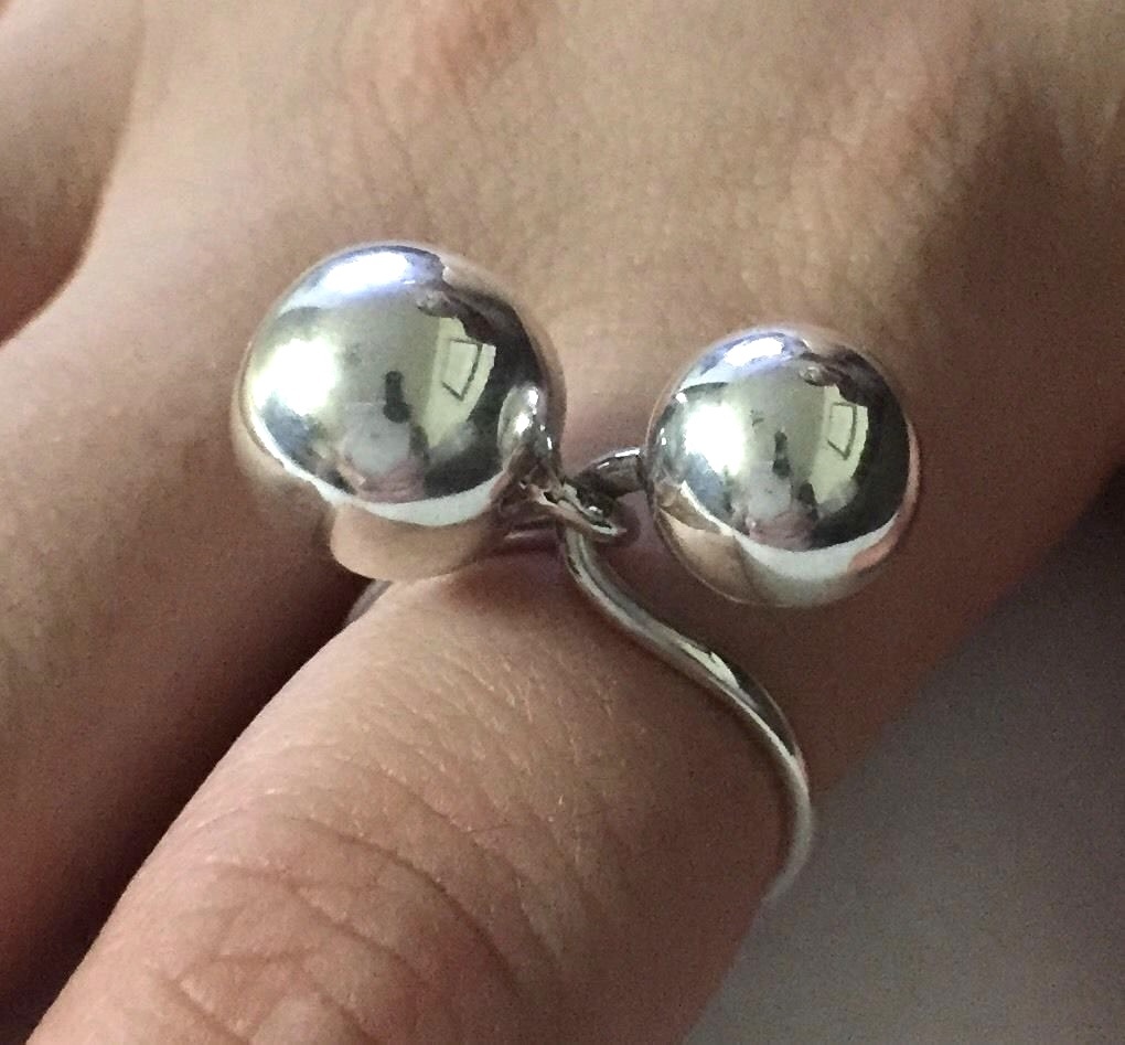 NEW 12mm/8mm SOLID 925 Sterling Silver Duo Twist Sphere BALLS ring 5.36g Size 8