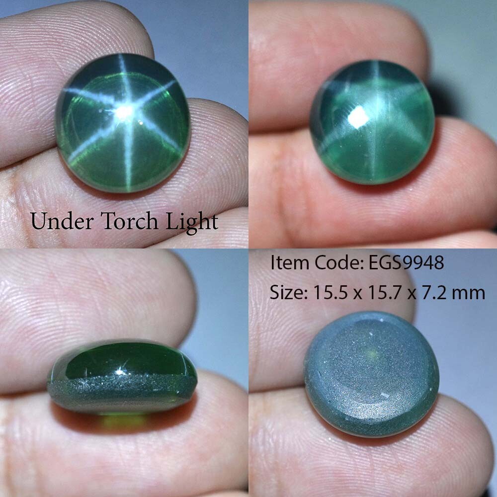 20.75 Ct 15.5×15.7 MM Emerald Green Star Sapphire 6 Ray Lab Corundum VDO EGS9948