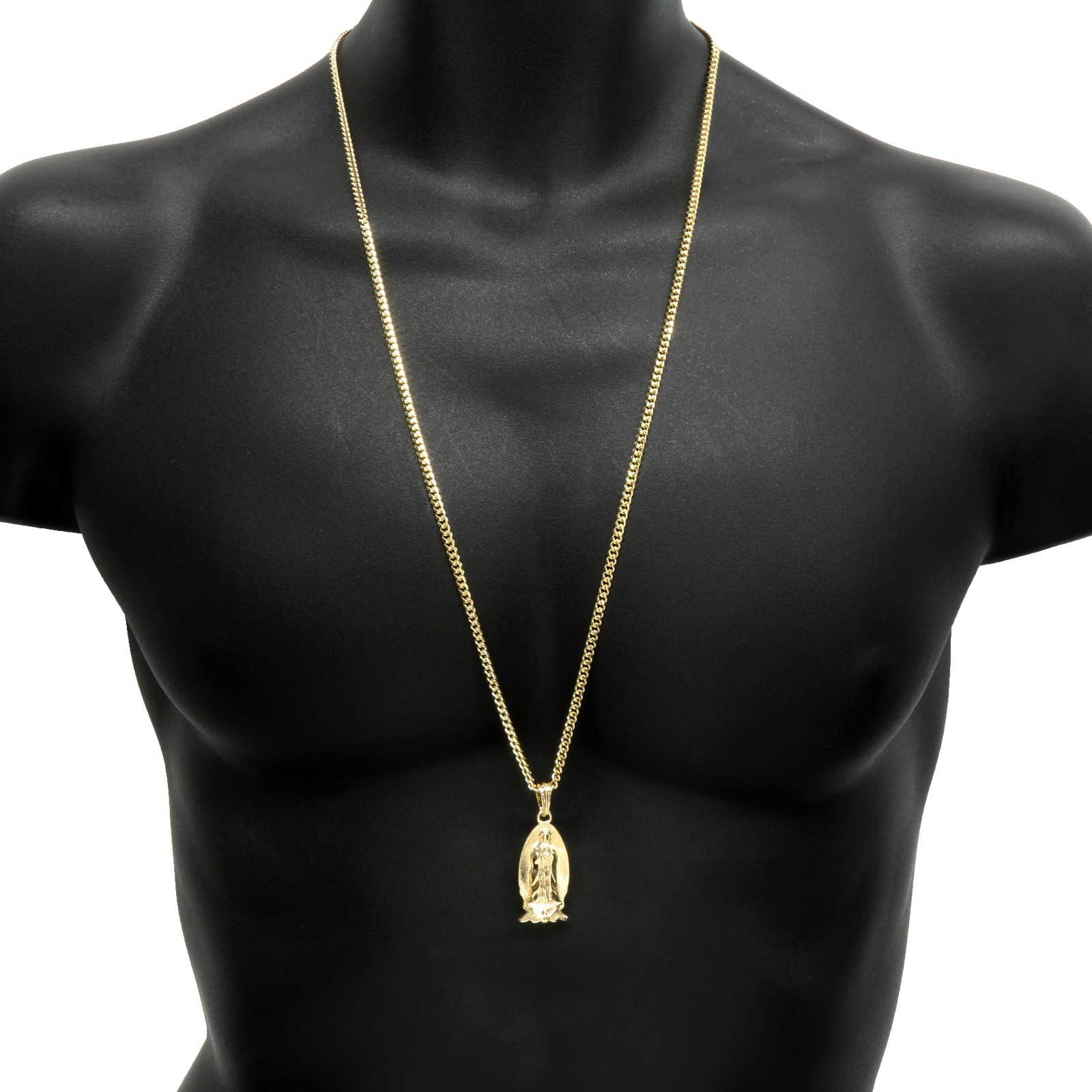 Men’s 14k Gold Plated Small Virgin Mary Pendant Hip-Hop 30″ 3mm Cuban Chain