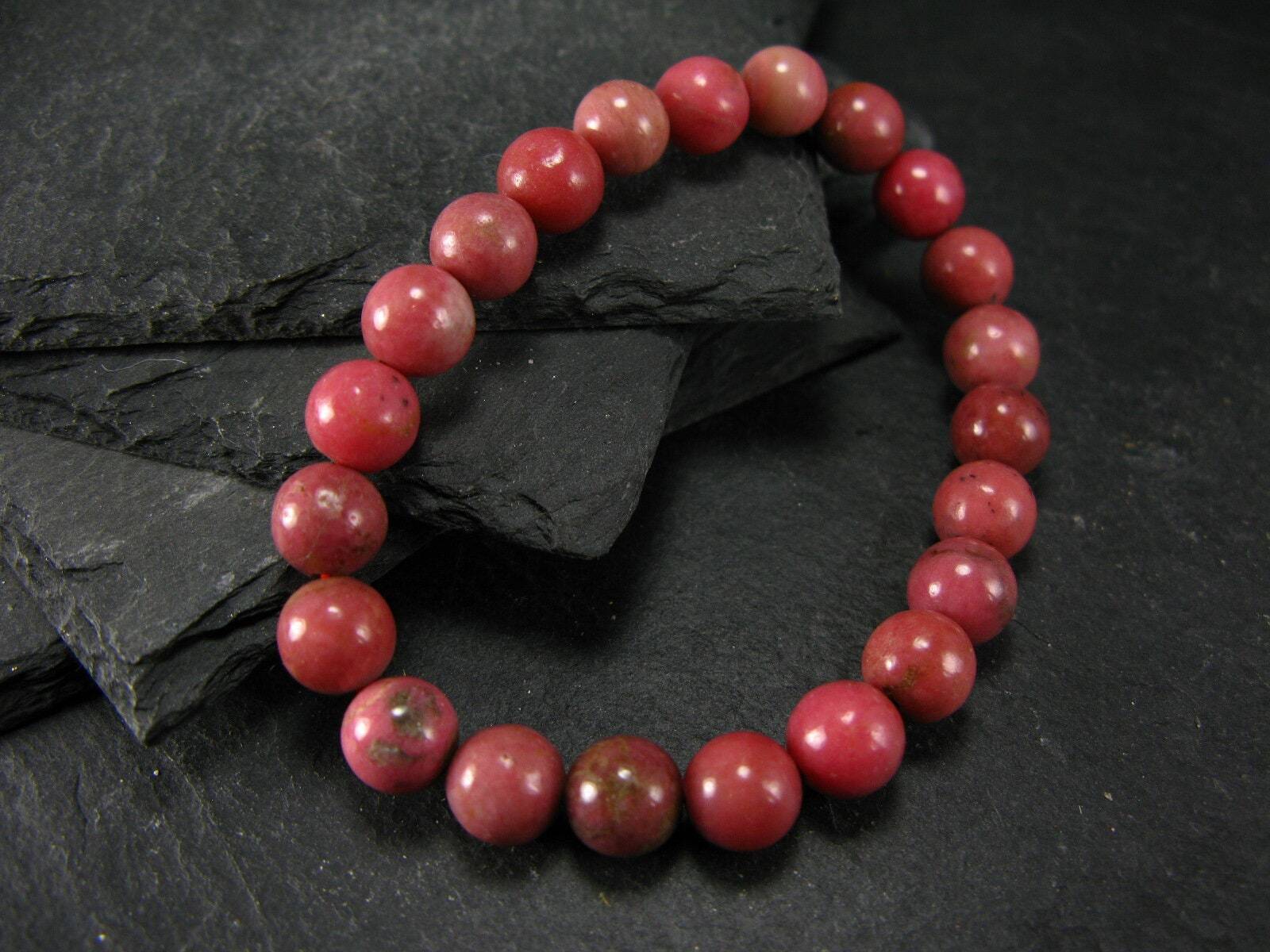Rhodonite Genuine Bracelet ~ 7 Inches ~ 10mm Round Beads