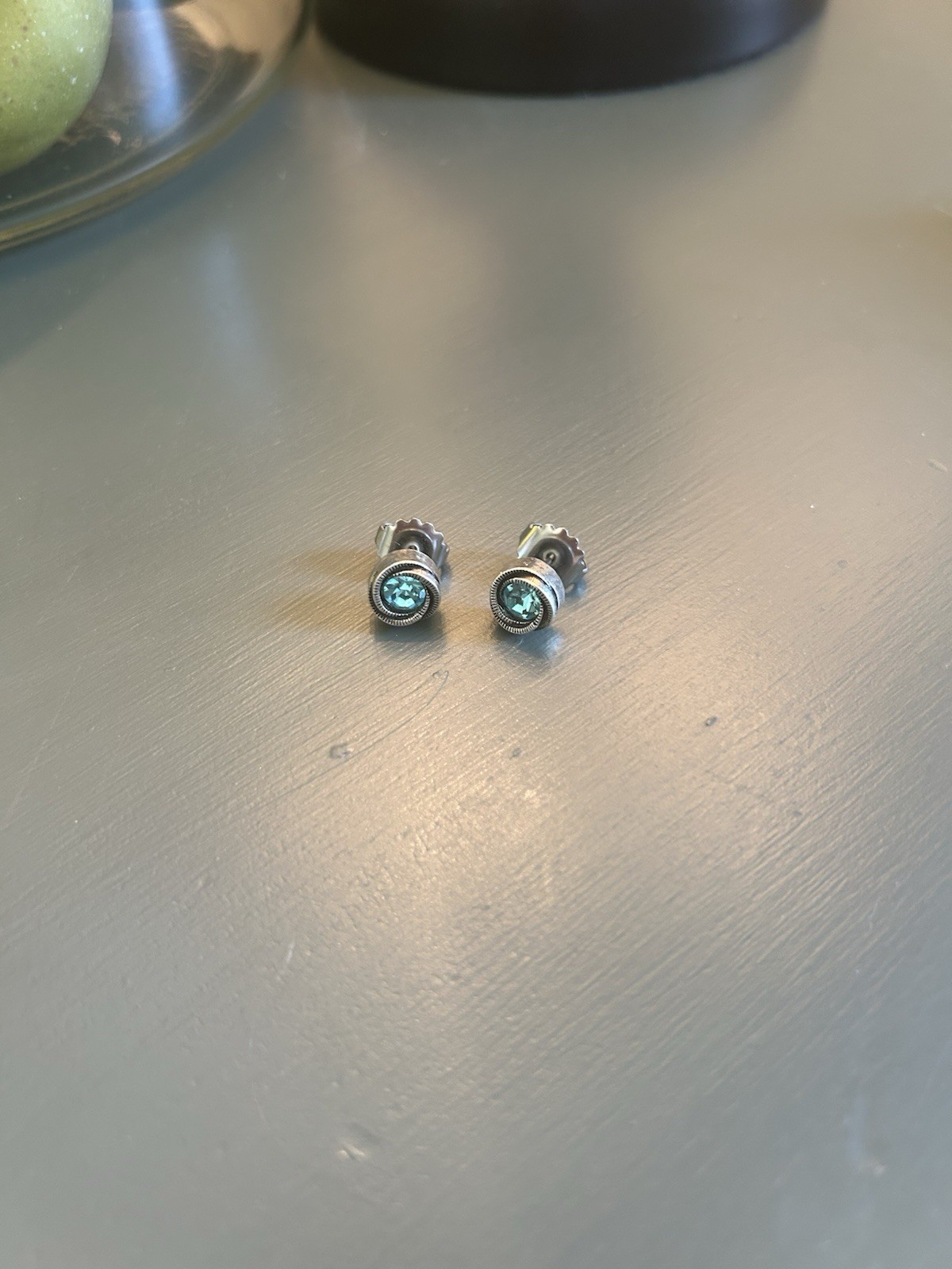 Patricia Locke Earrings Post Stud Silver Blue Zircon Crystal Round Worn Once