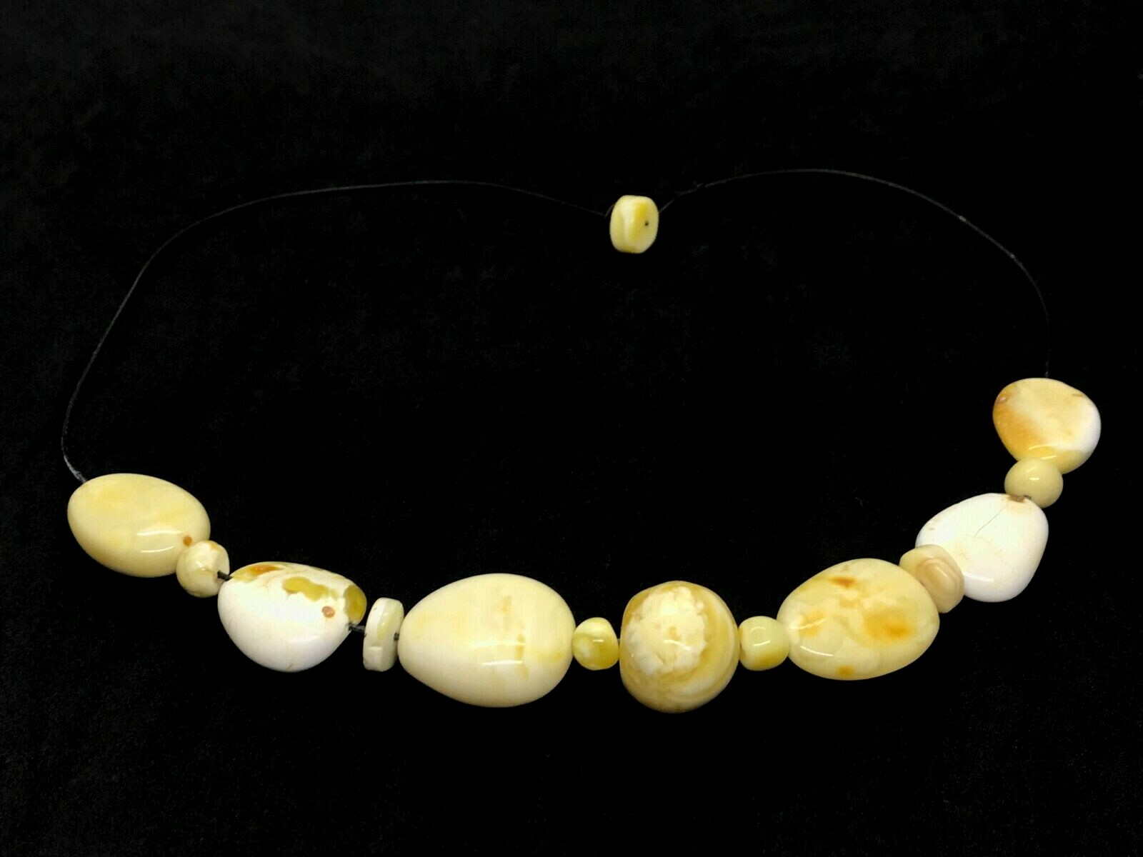 AMBER NECKLACE Gift Luxury Royal Yellow White BALTIC Beads Black Cord 30g 15365