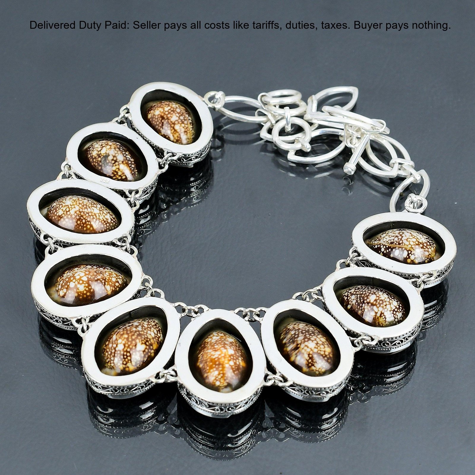 Sterling Silver Cowrie Shell Gemstone Bezel Vintage Wife Chain Wedding Necklace