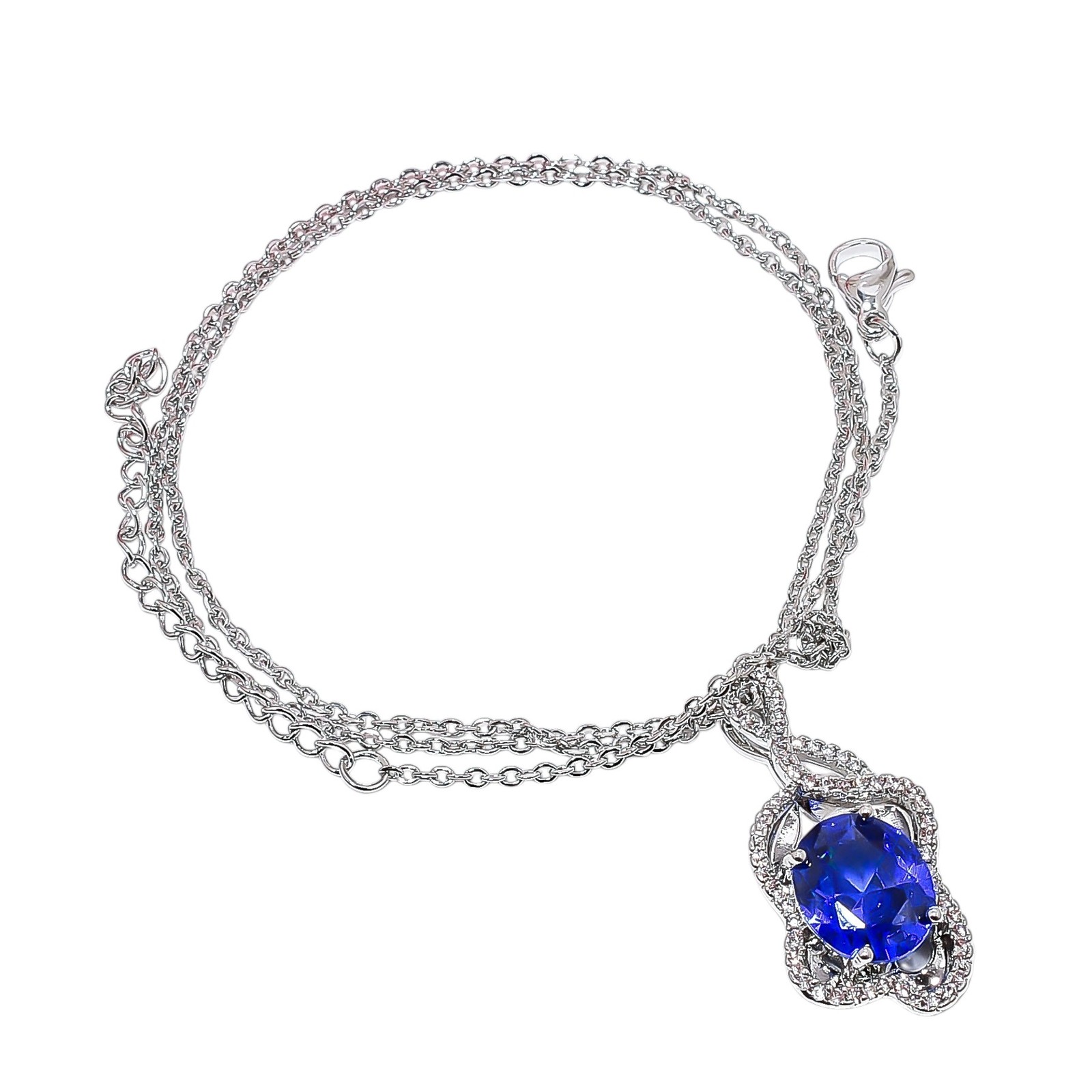 Tanzanite & Cz 925 Sterling Silver Pendant With Adjustable Chain 18-20″ CP150621