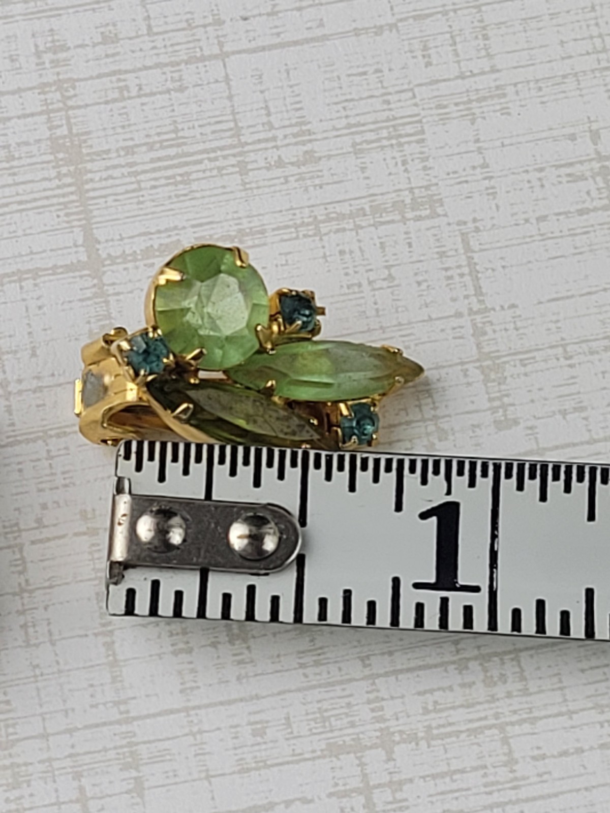 Vintage Juliana Green Blue Navette Round Rhinestone Clip On Earrings NO GLOW