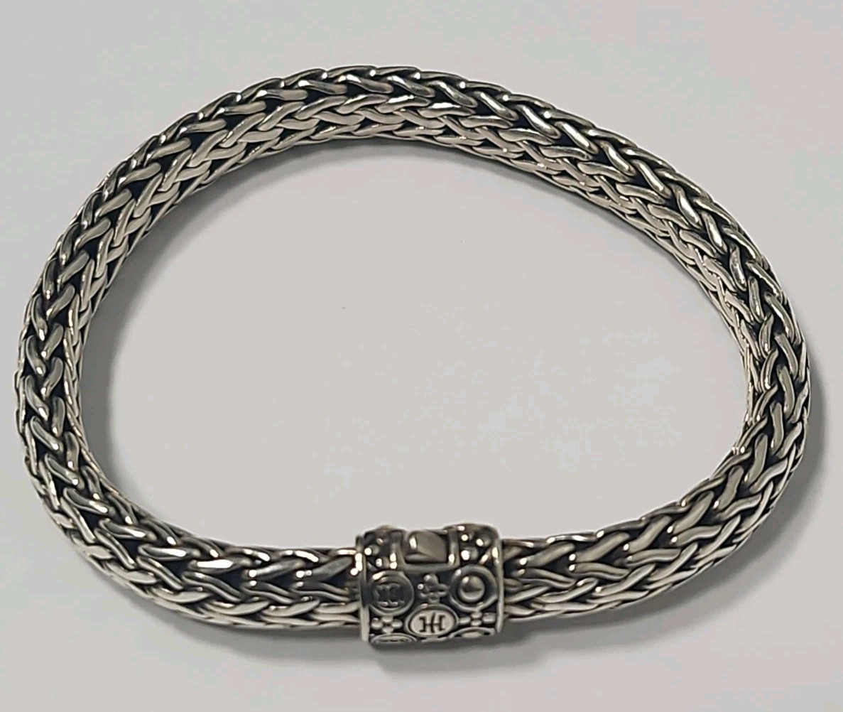 JOHN HARDY CLASSIC SS/18K GOLD DOT CLASP PUSH LOCK BRAIDED CHAIN BRACELET