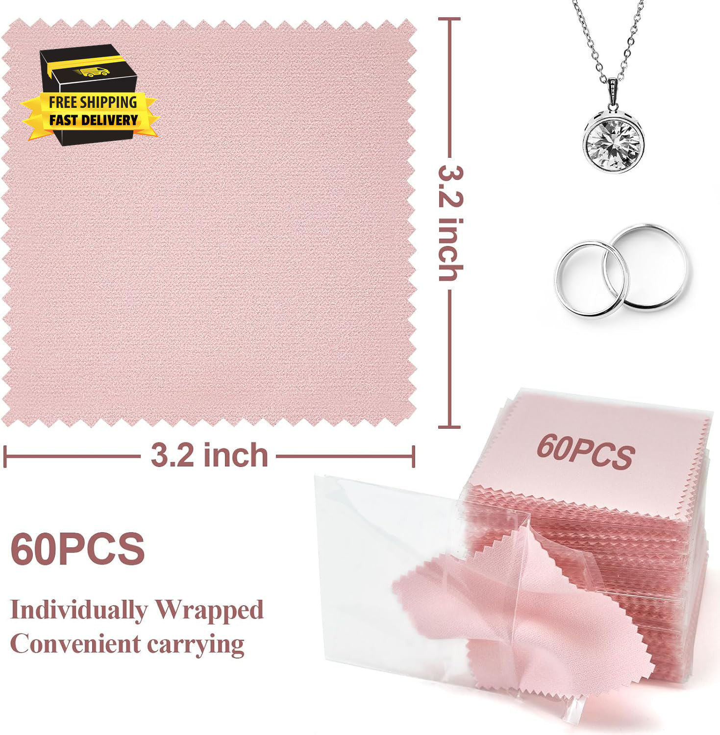 60PCS Jewelry Cleaning Cloth, Professional Polishing Cloth Individually Wrapped,