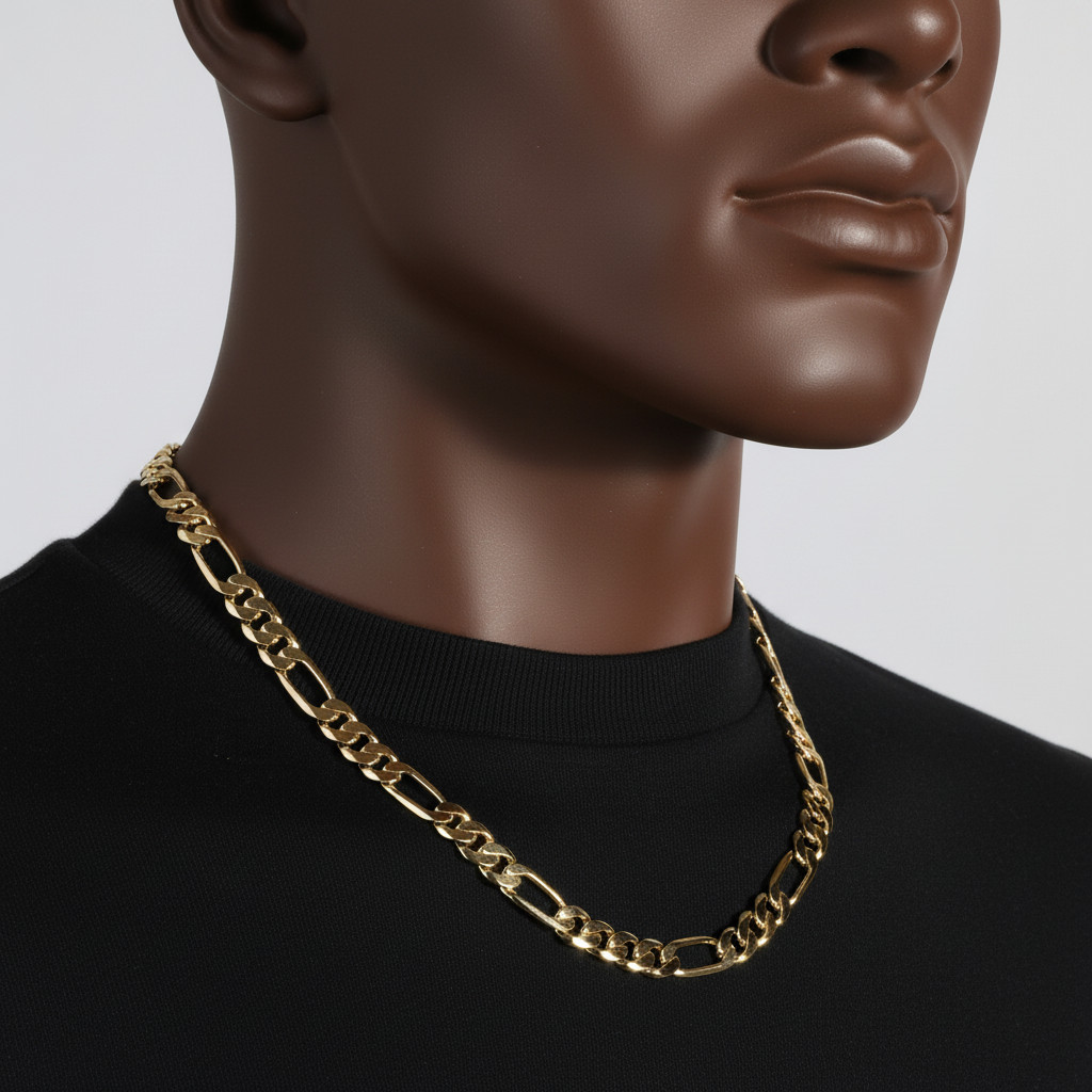 Italy Figaro Chain Link 14K Gold Plated 8mm 24″ Hip Hop Fashion For Men’ & Women