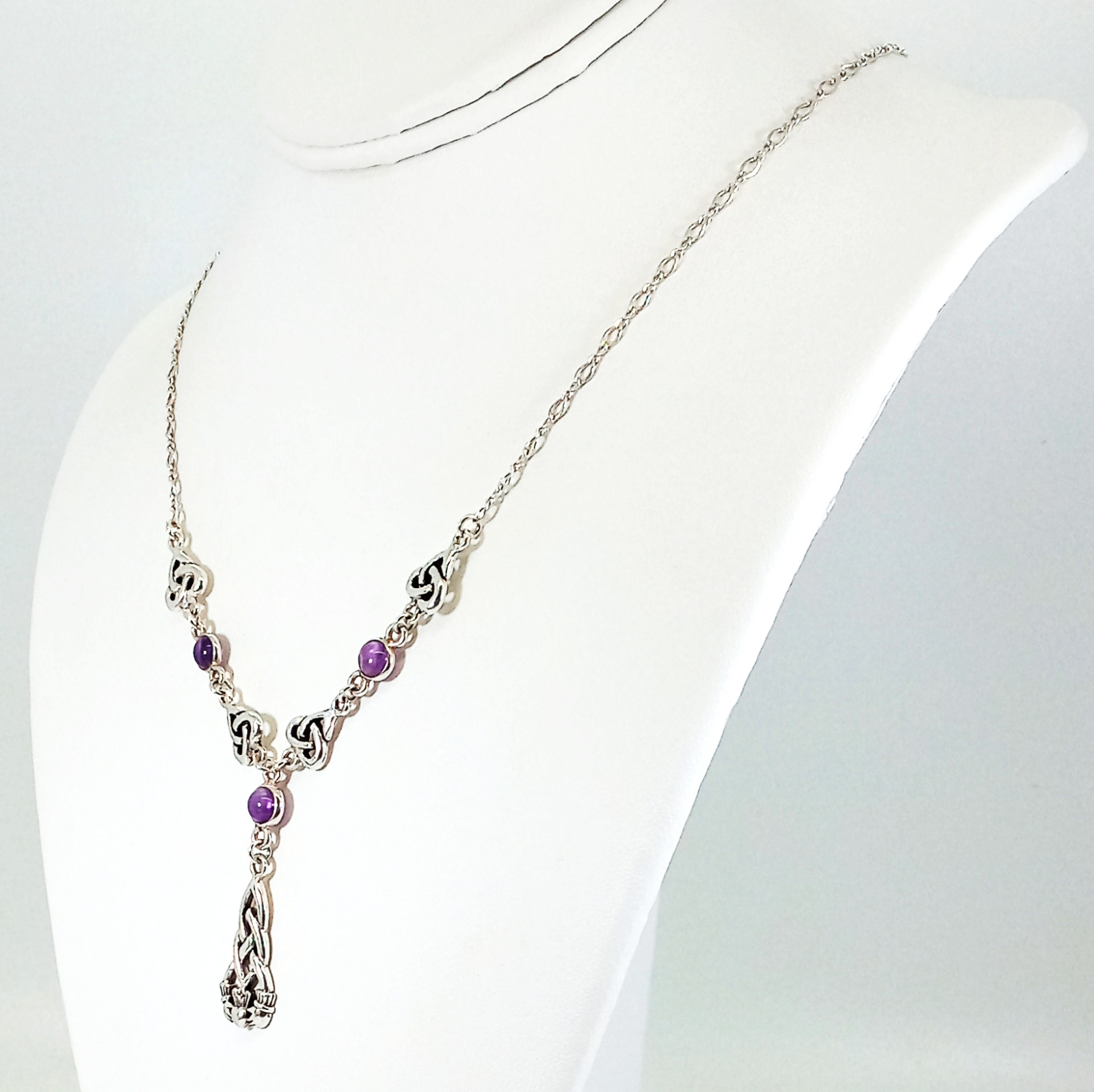 Vintage 925 Sterling Silver Amethyst Celtic Irish Claddagh Necklace