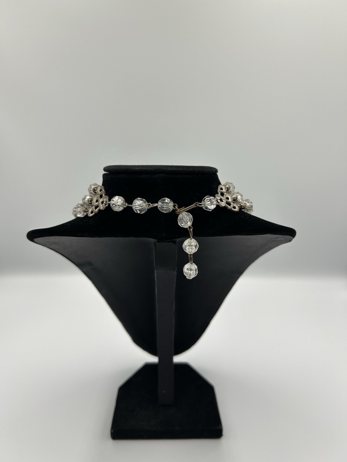 Vintage White Crackle Glass Multi-Strand Statement Necklace 15”-18”