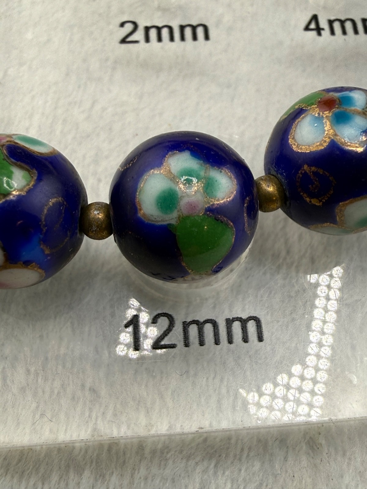 Vintage Cloisonne Beaded Necklace Blue Flower 28”
