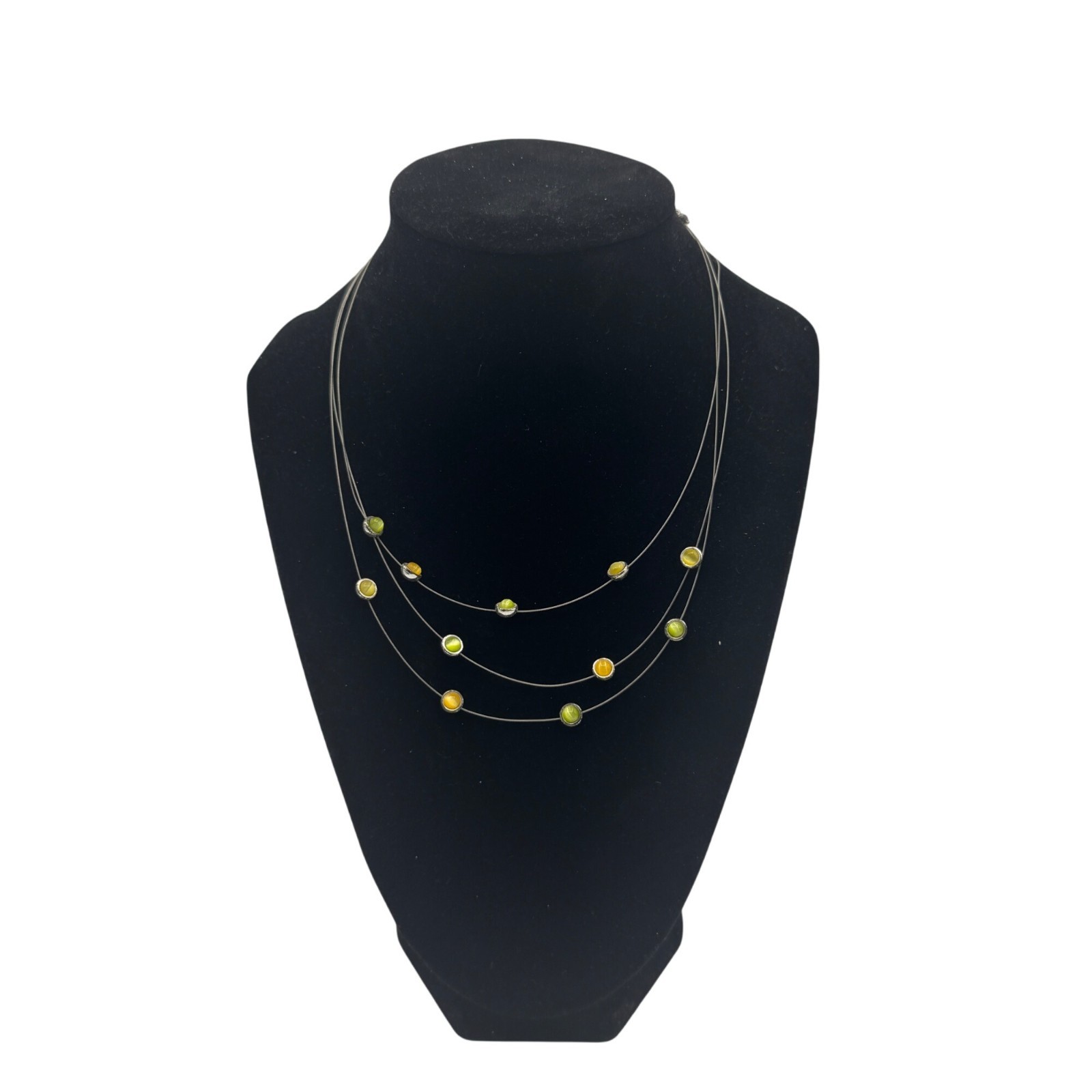 Multistrand Necklace Green Yellow Beads Adjustable Chain Lightweight Simple