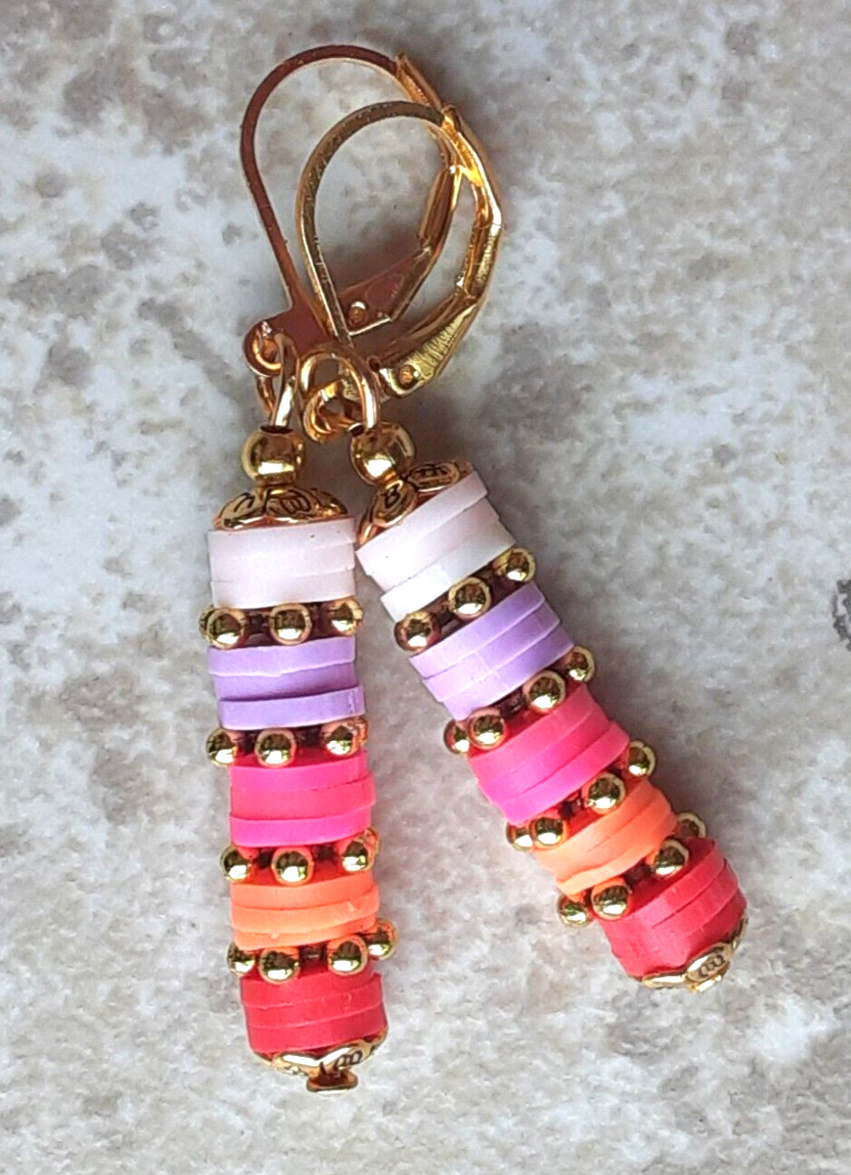 SHERBERT Polymer Clay RED PINK ORANGE LAVENDER WHITE earring SP HANDCRAFTED KCX