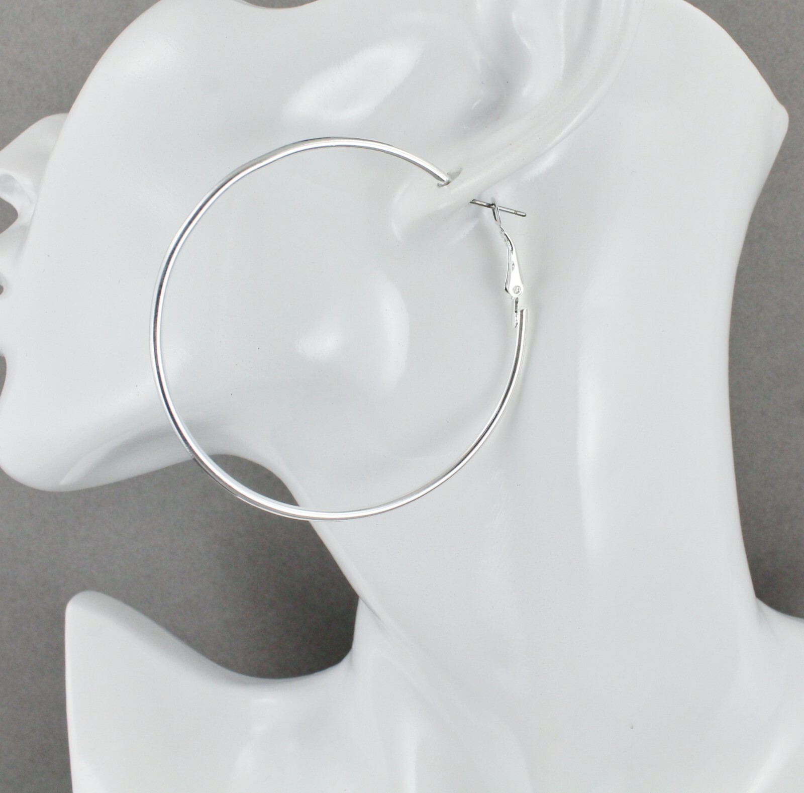 Silver hoop earrings thin skinny hoops 2.25″ wide 2mm wire leverback medium size