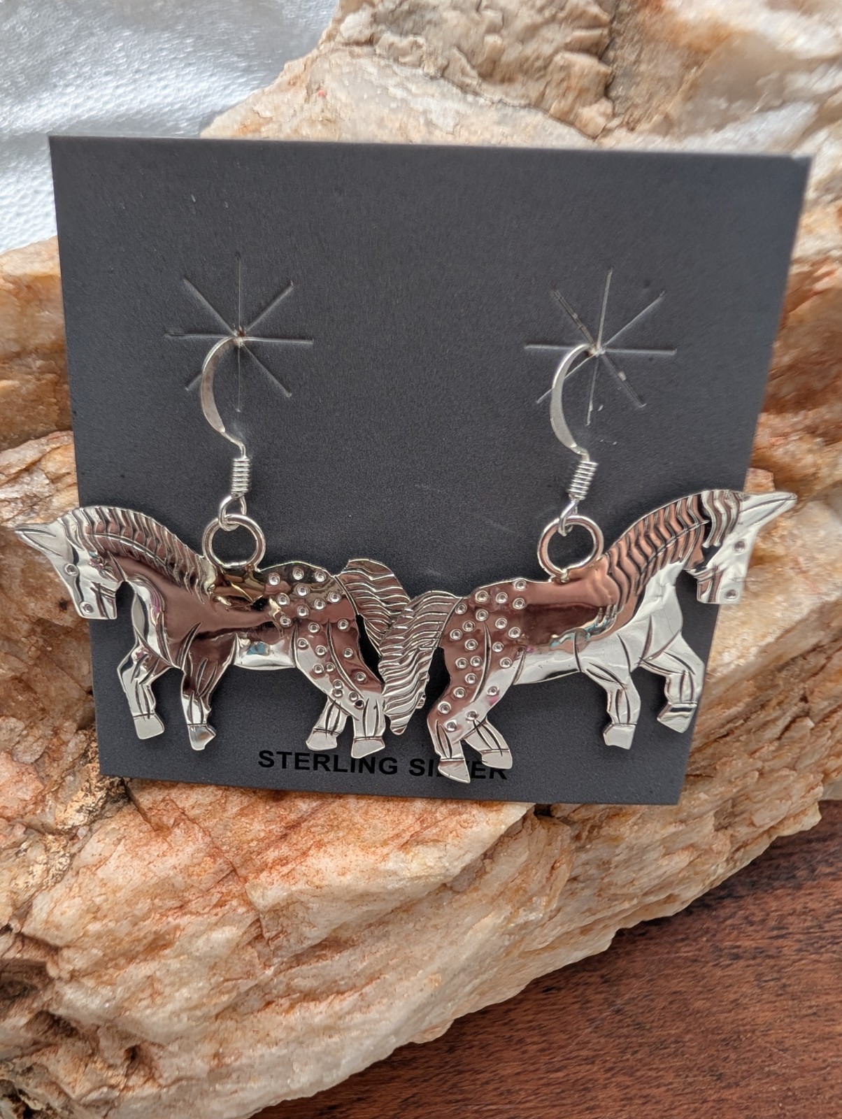 Sterling Silver 925 Horse Dangle Earrings Signed LY Louise Yazzie Navajo