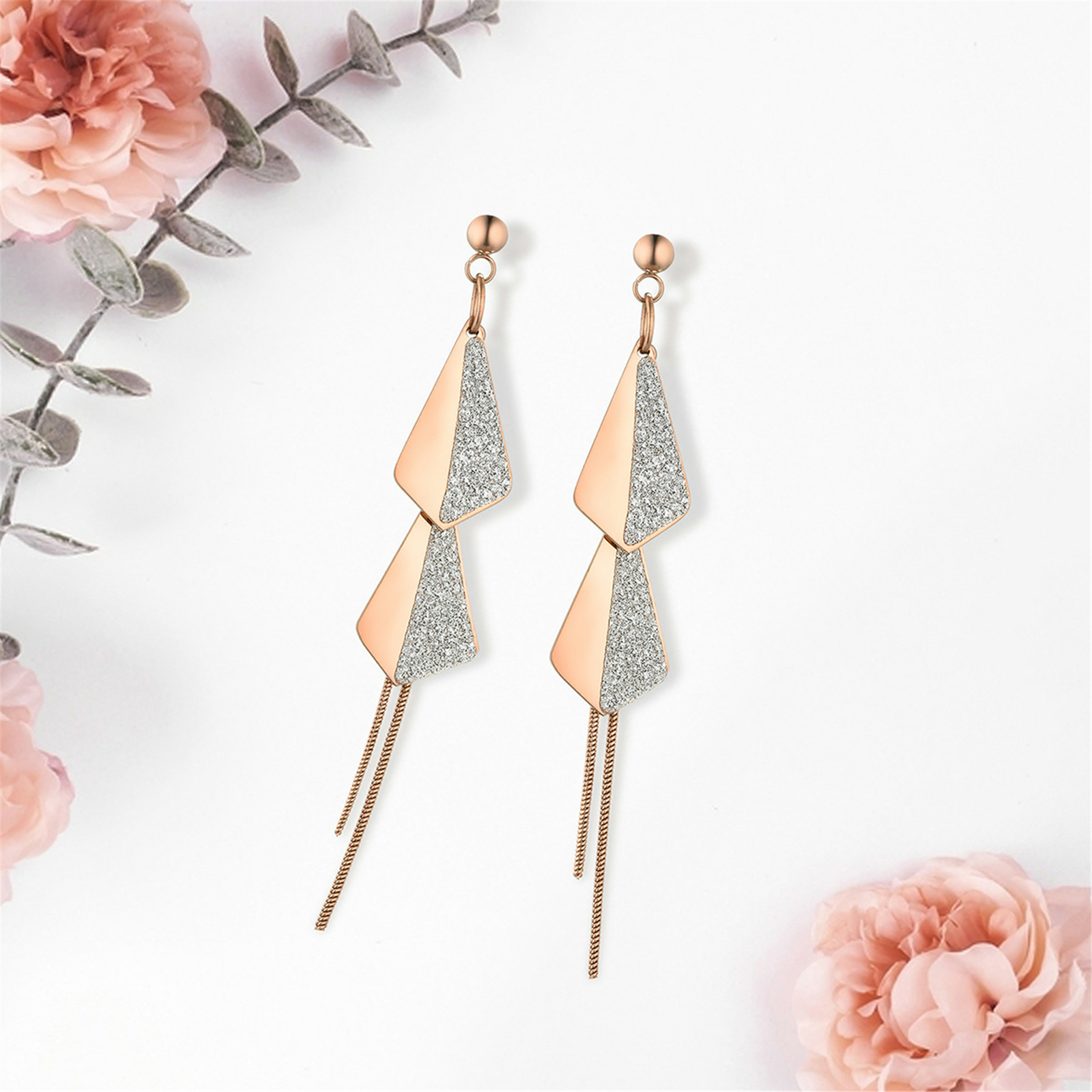 2pcs Women’s Stainless Steel Geometric Long Tassel Chain Drop Dangle Earrings