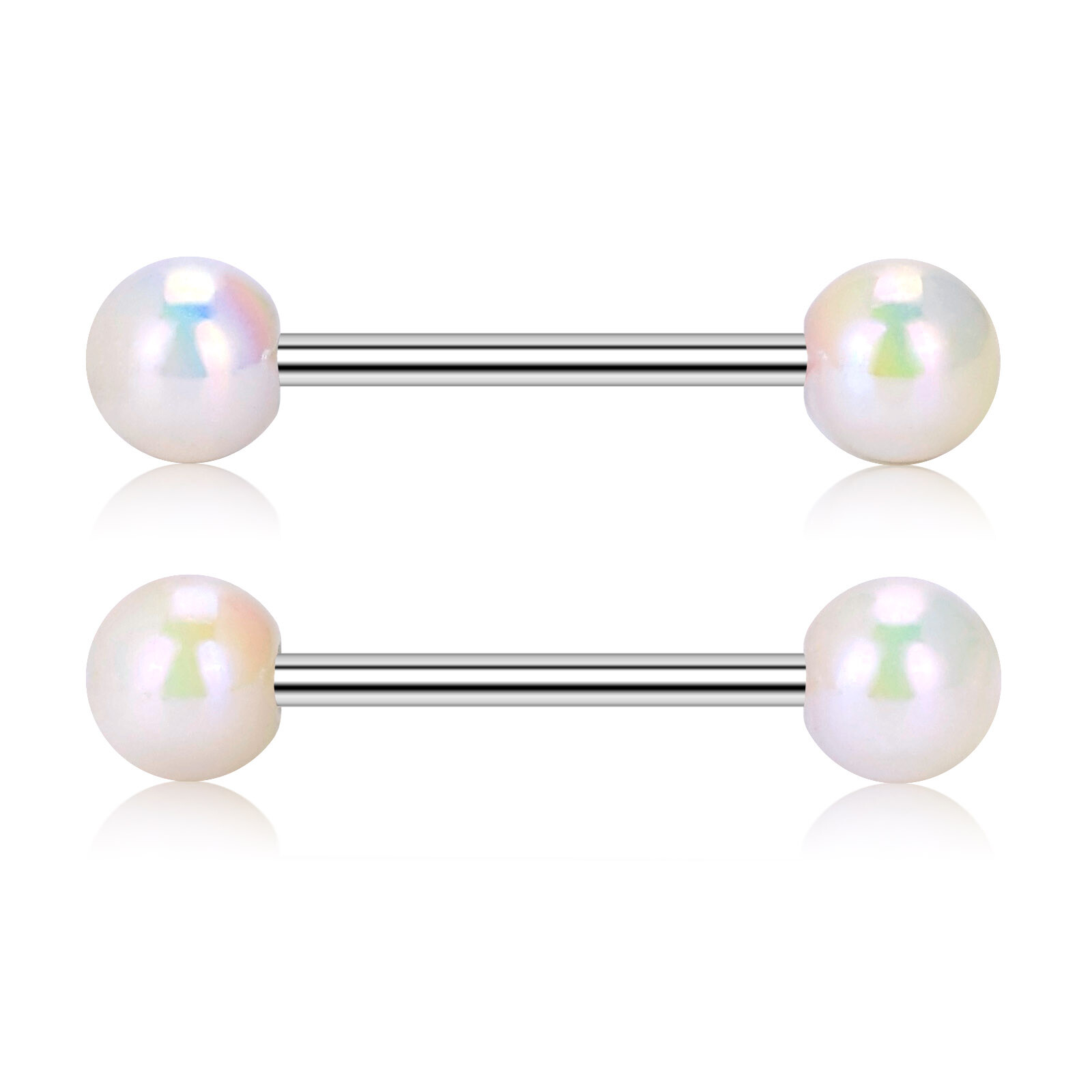 2pcs Colorful Ball Tongue Rings 316L Stainless Steel Barbell Nipple Ring 14G Bar