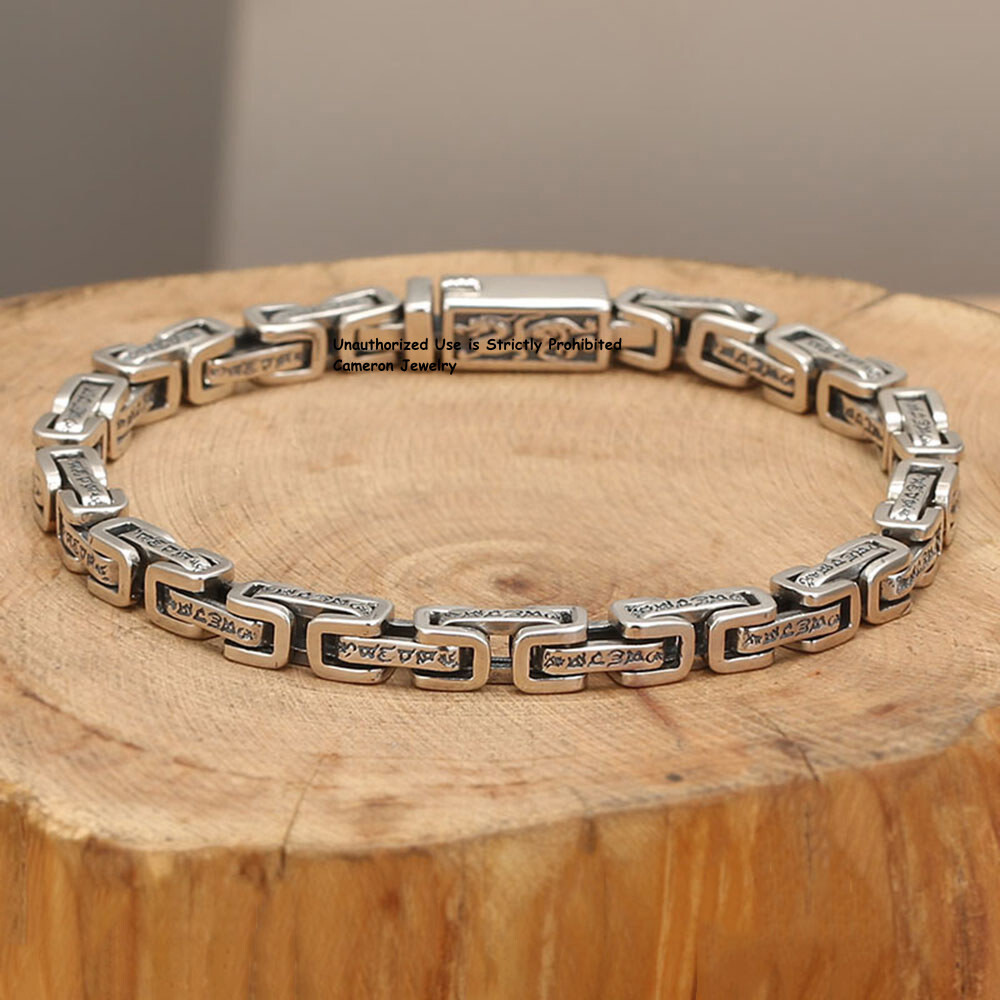 Solid S925 Sterling Silver Chain Dragon 5mm Byzantine Link Bracelet 7.1-7.9inch