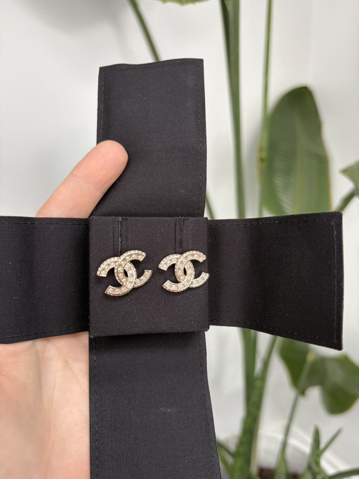 Chanel REV Transparent Crystal CC Logo Classic Statement Stud Earrings New