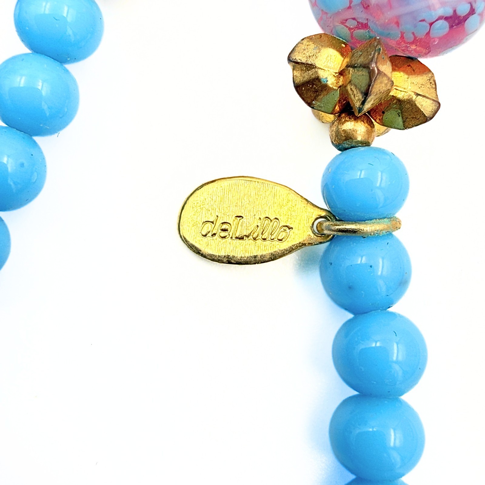 Vintage William De Lillo Couture Wedding Cake Glass Bead Sautoir Blue Necklace