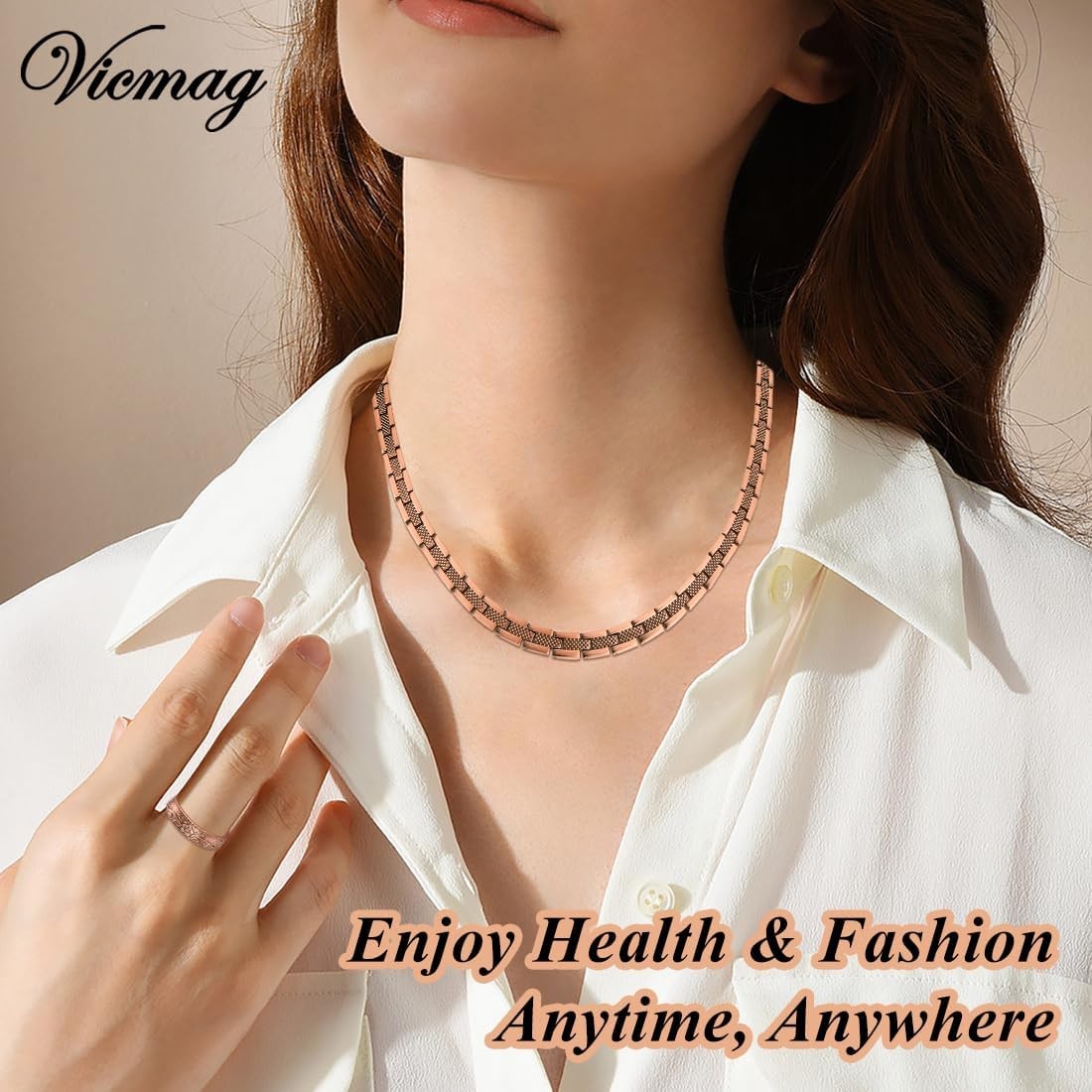 Vicmag Copper Magnetic Necklace for Women Men – Ultra Strength Magnets-99.9% Sol