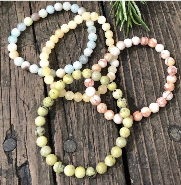 Natural Stone Beaded Bracelet Set, 4 Pieces, Small Beads